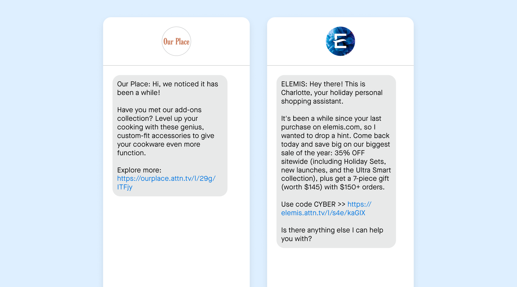 SMS winback journey examples