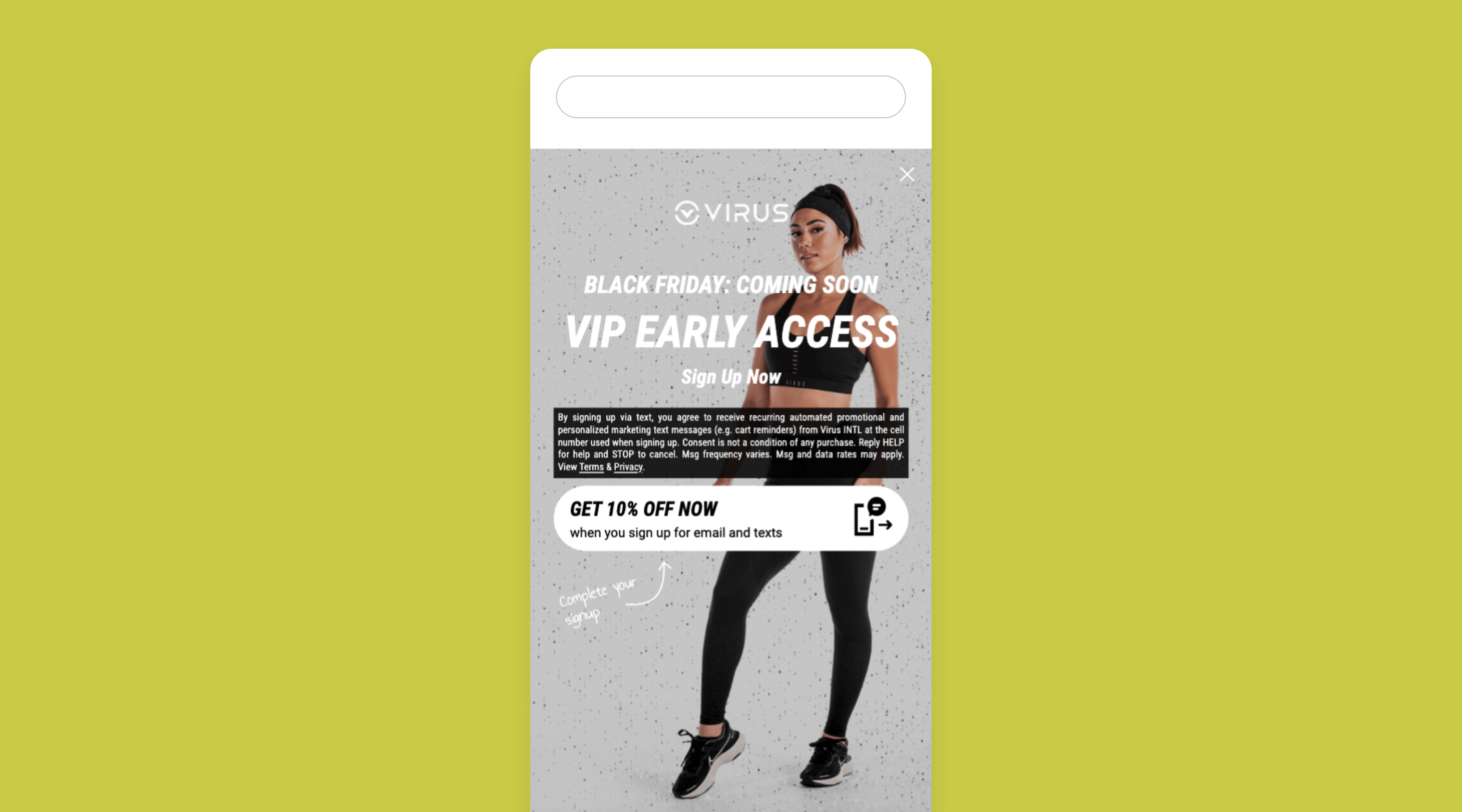 Virus SMS and email sign-up unit