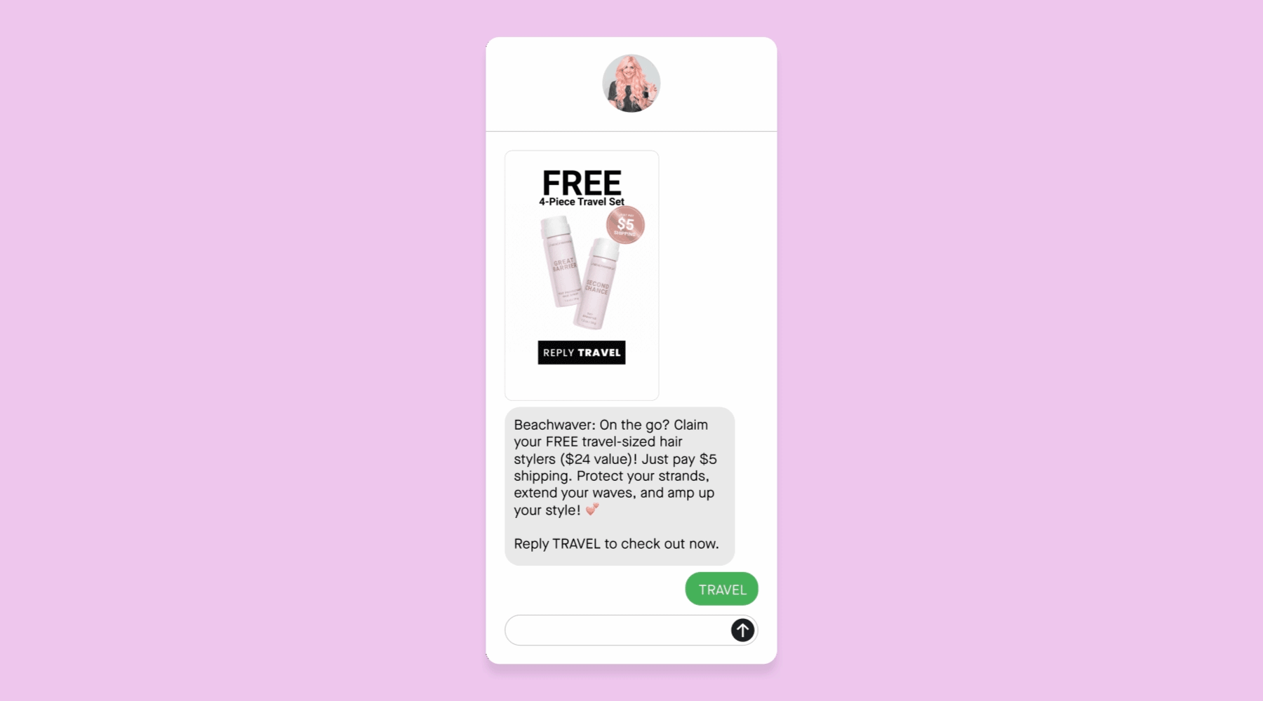 text-to-buy campaign example from Beachwaver