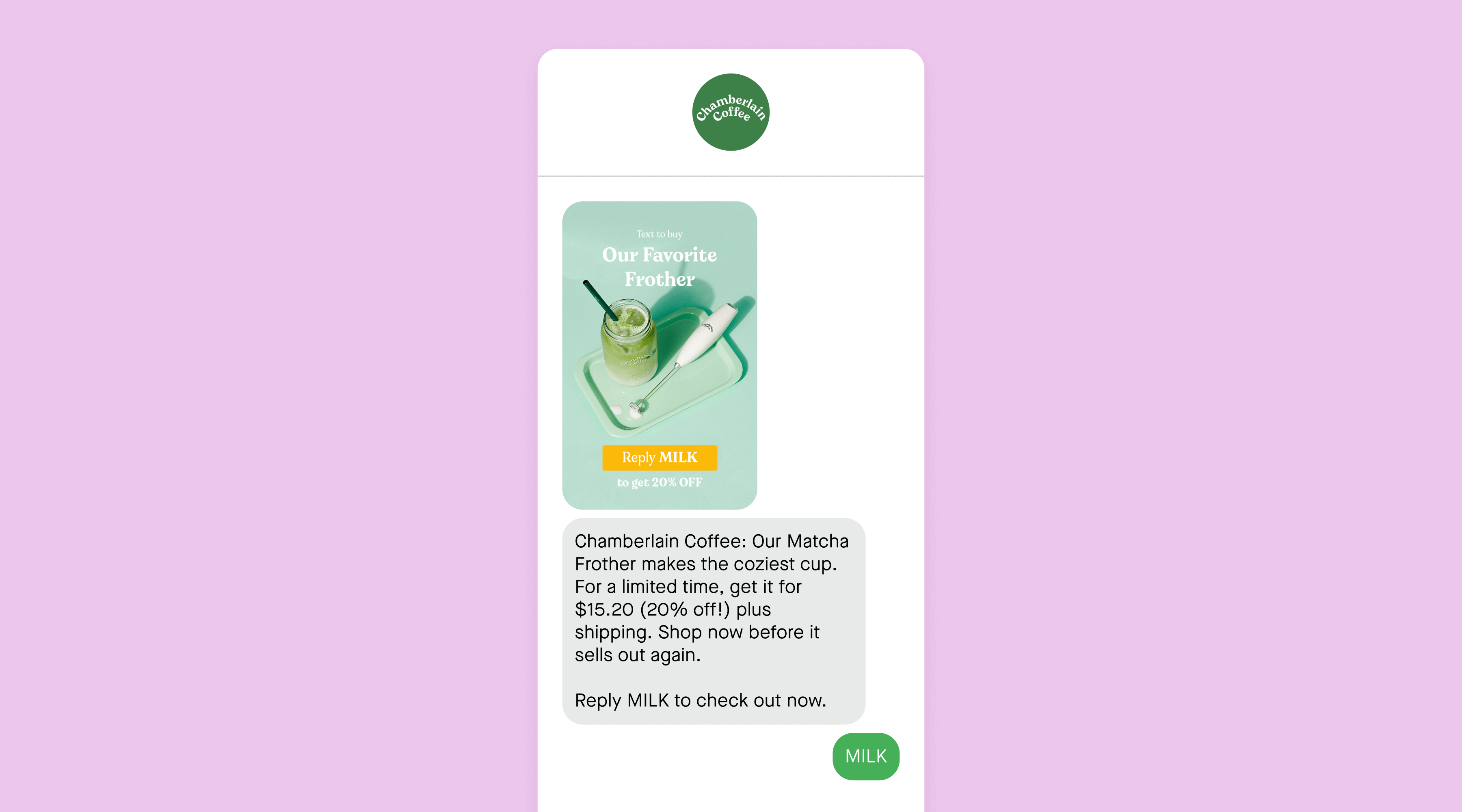 text-to-buy campaign example from Chamberlain Coffee