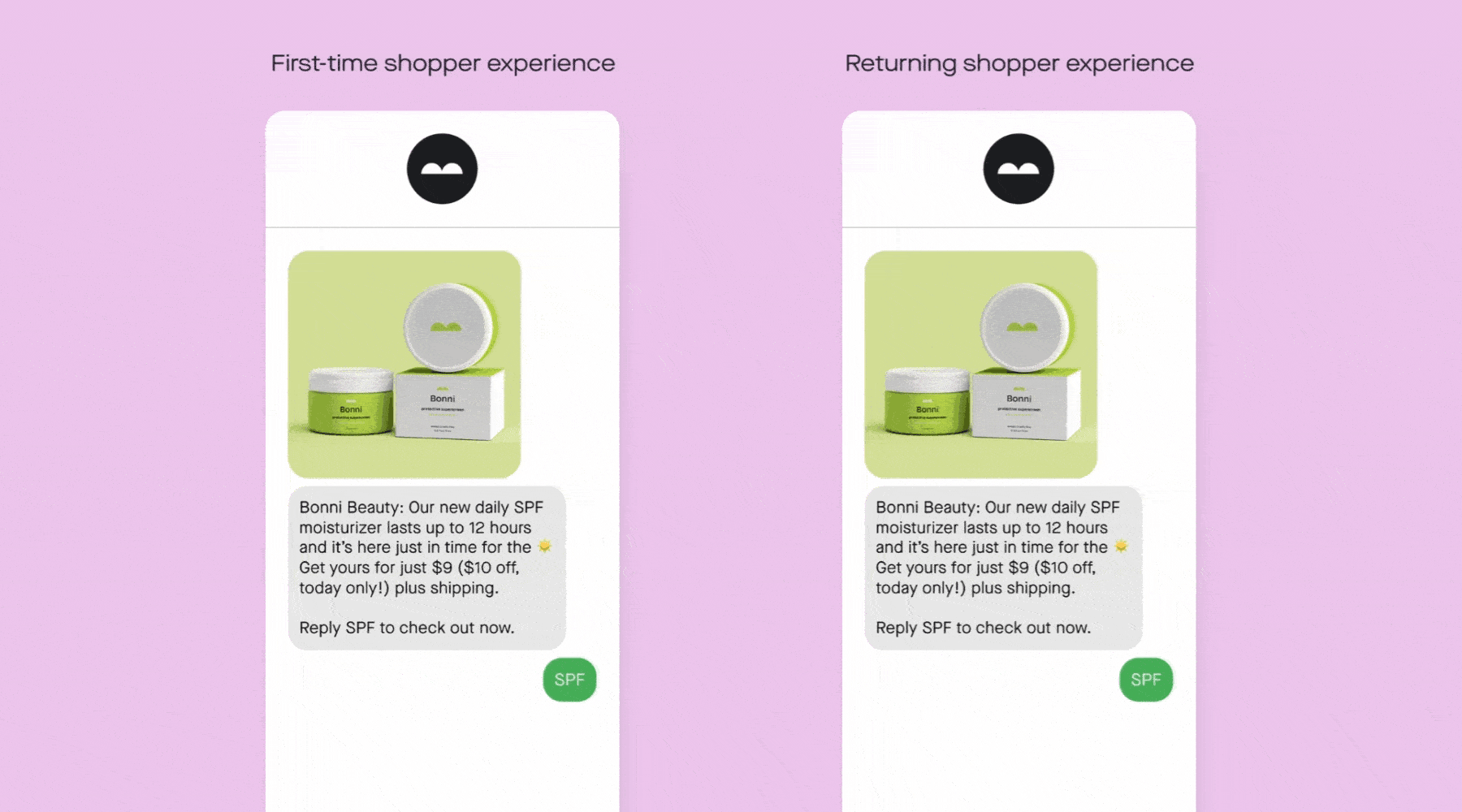 GIF demonstrating the text-to-buy shopper experience
