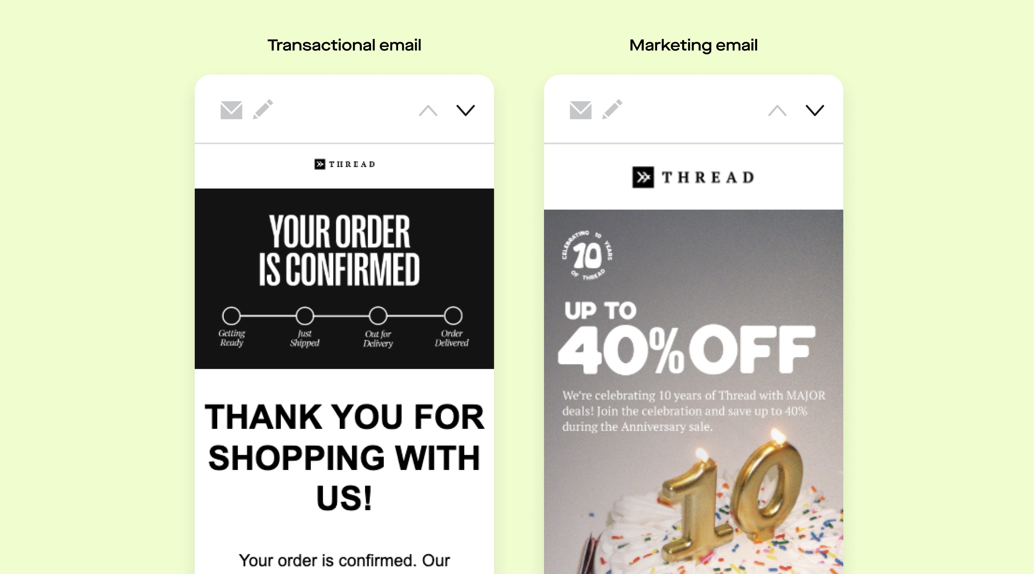 An image showing the differences between transactional and marketing emails