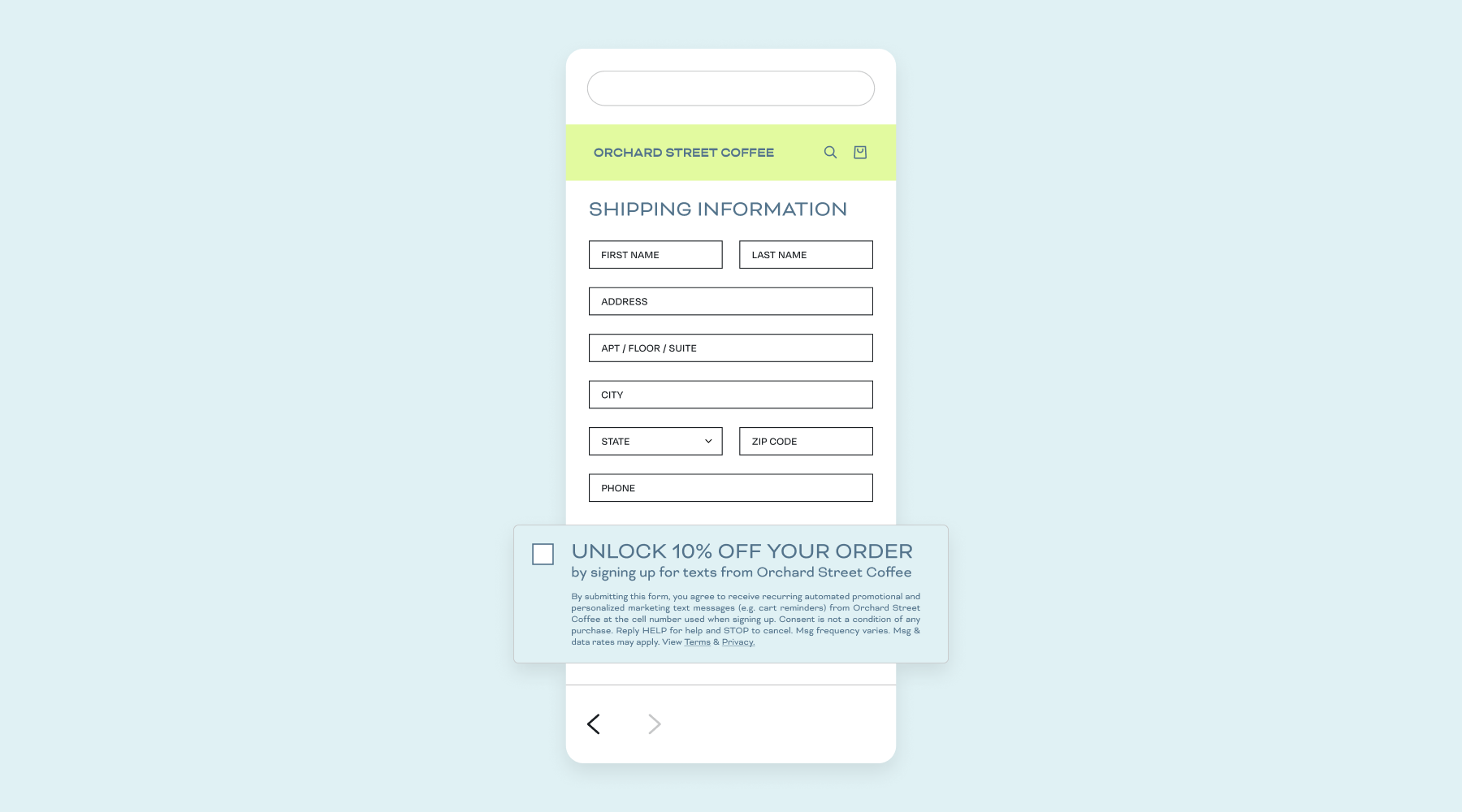 example of growing your SMS list at online checkout