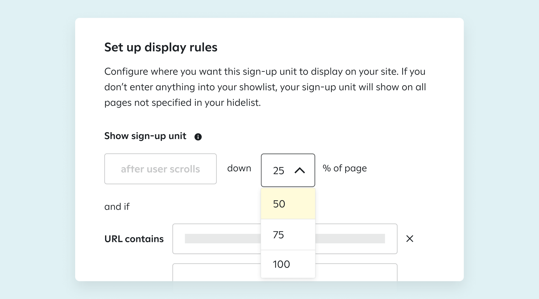 SMS marketing sign-up unit display rule example