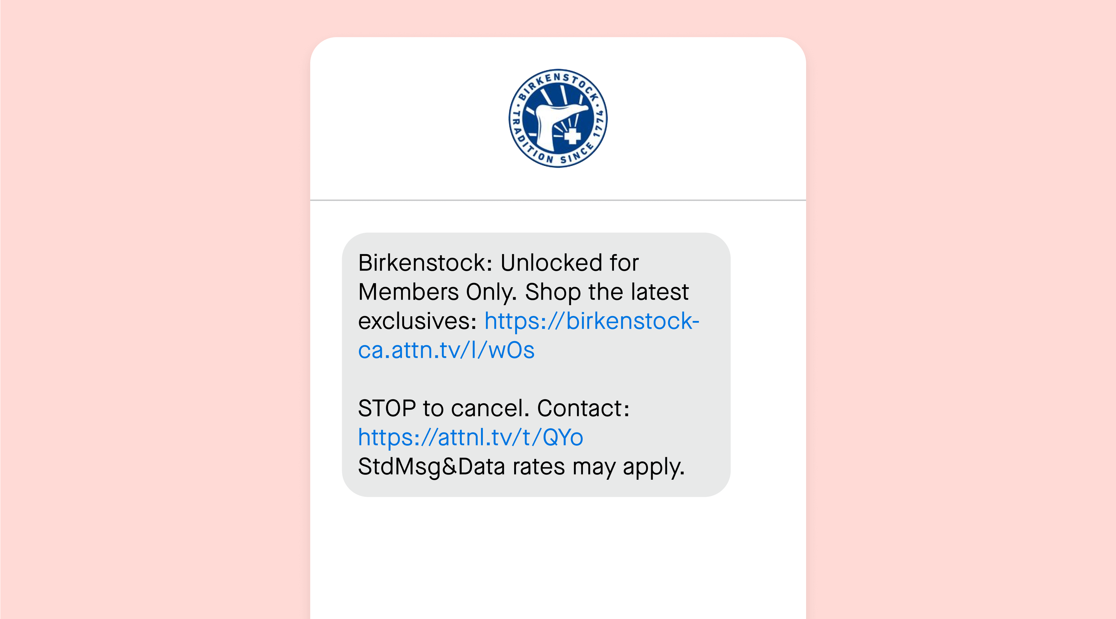 Birkenstock loyalty text message example
