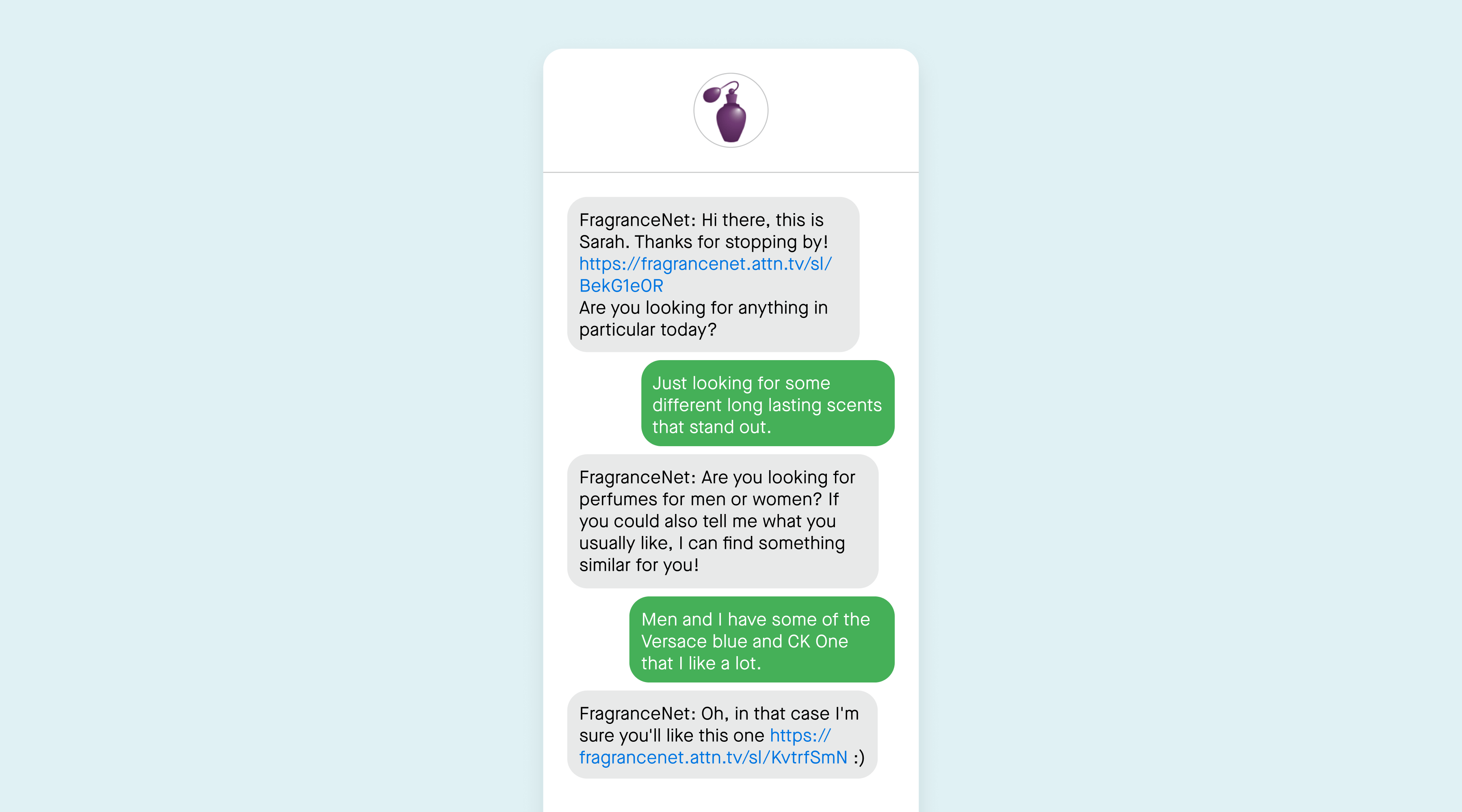 FragranceNet conversational SMS example