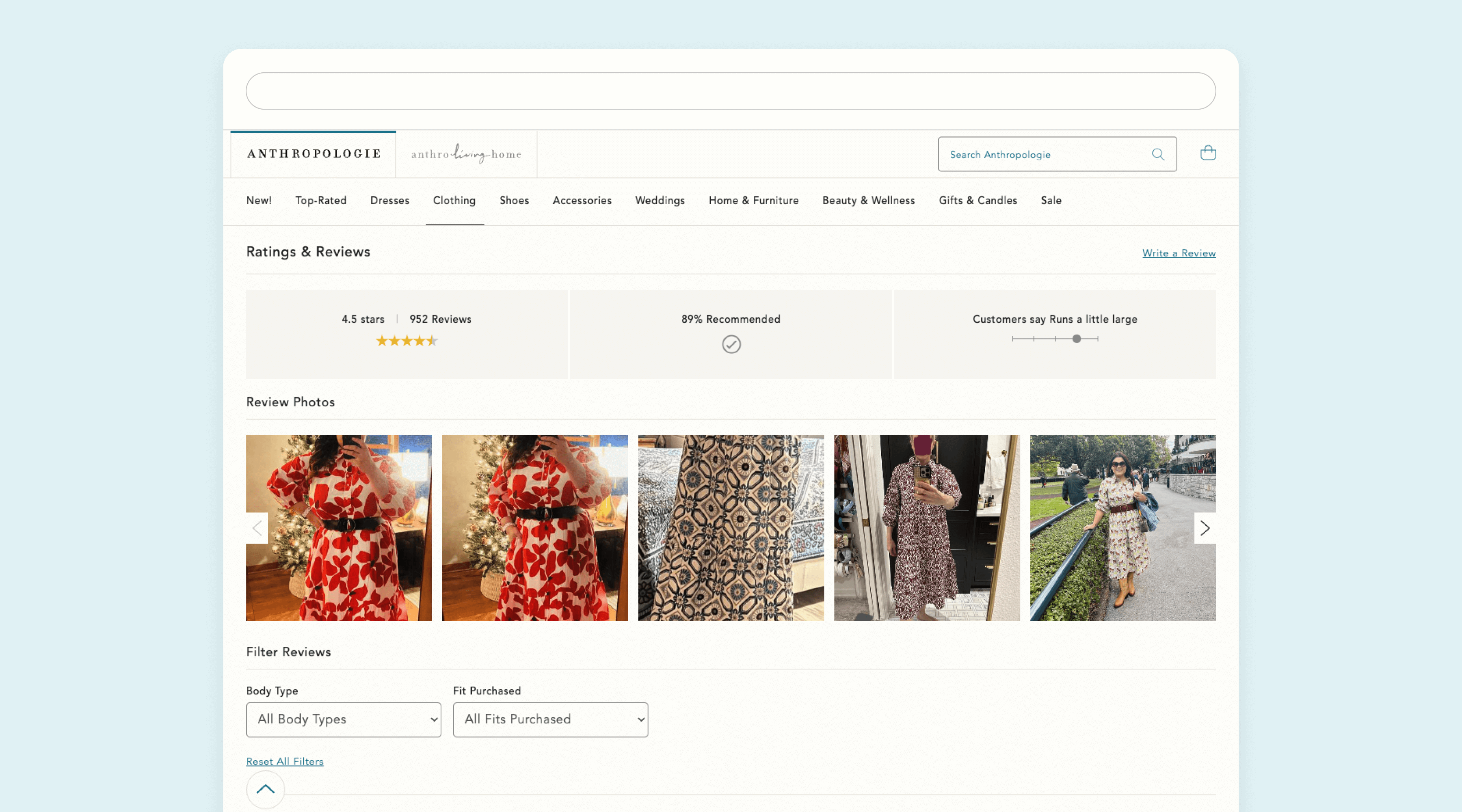 Anthropologie reviews section
