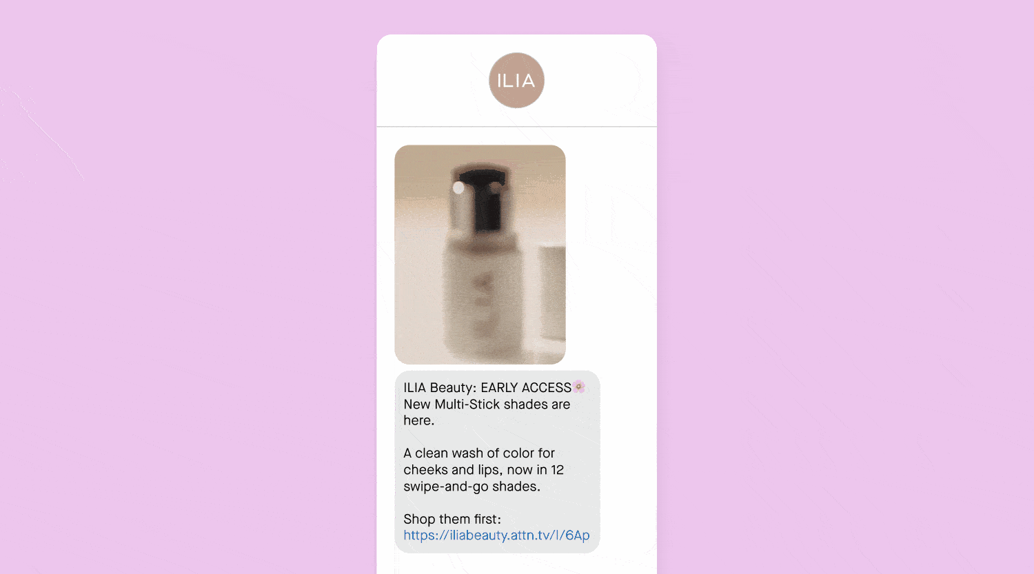 Text message from ILIA Beauty