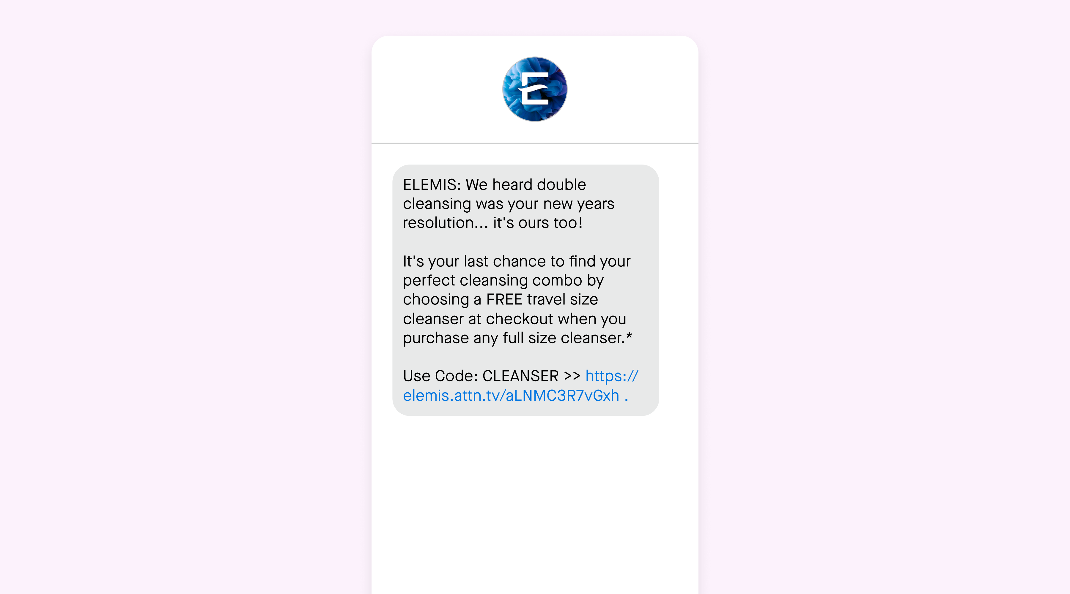 An SMS message from ELEMIS helping customers with resolutions