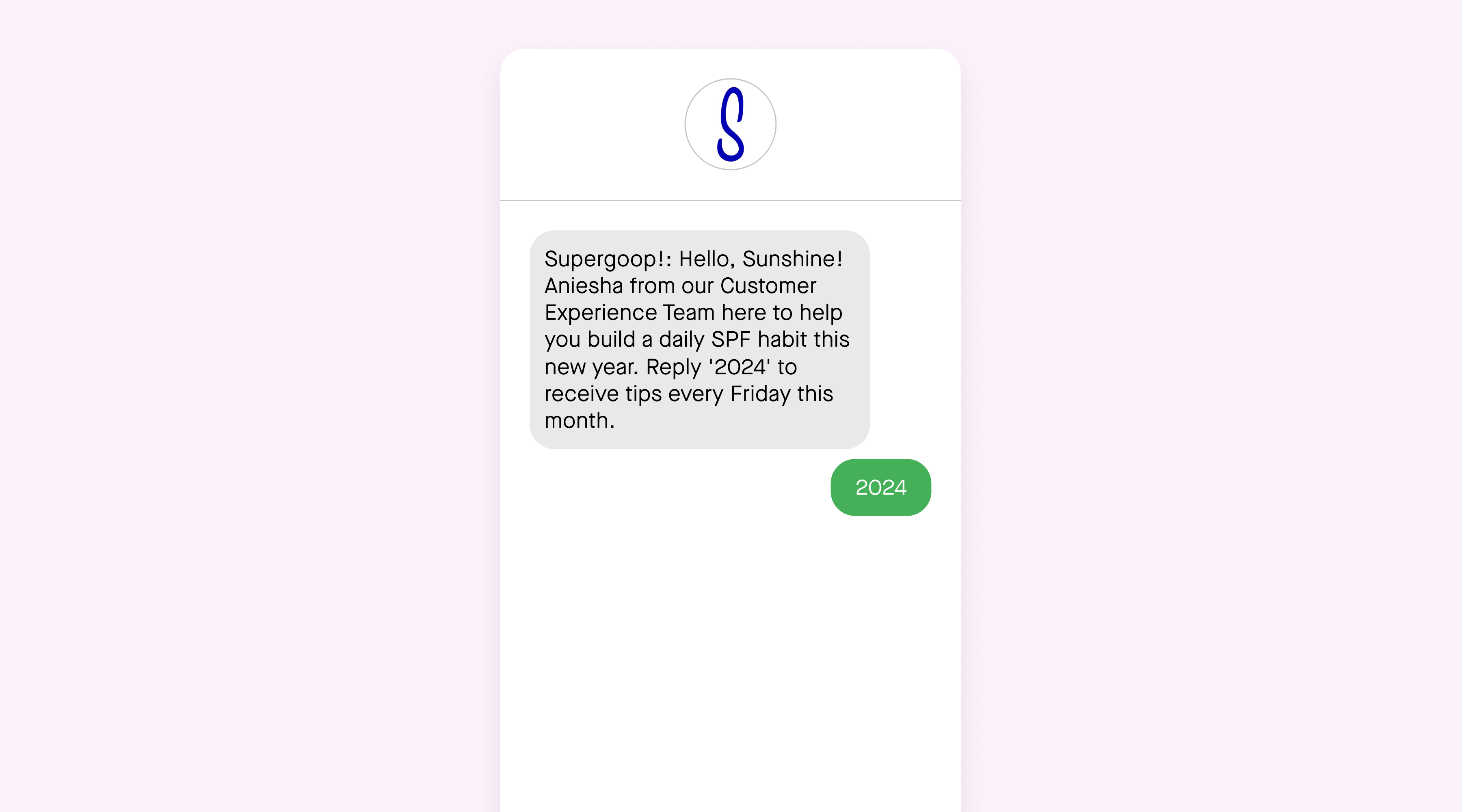 An invite to receive weekly tips via SMS from Supergoop!
