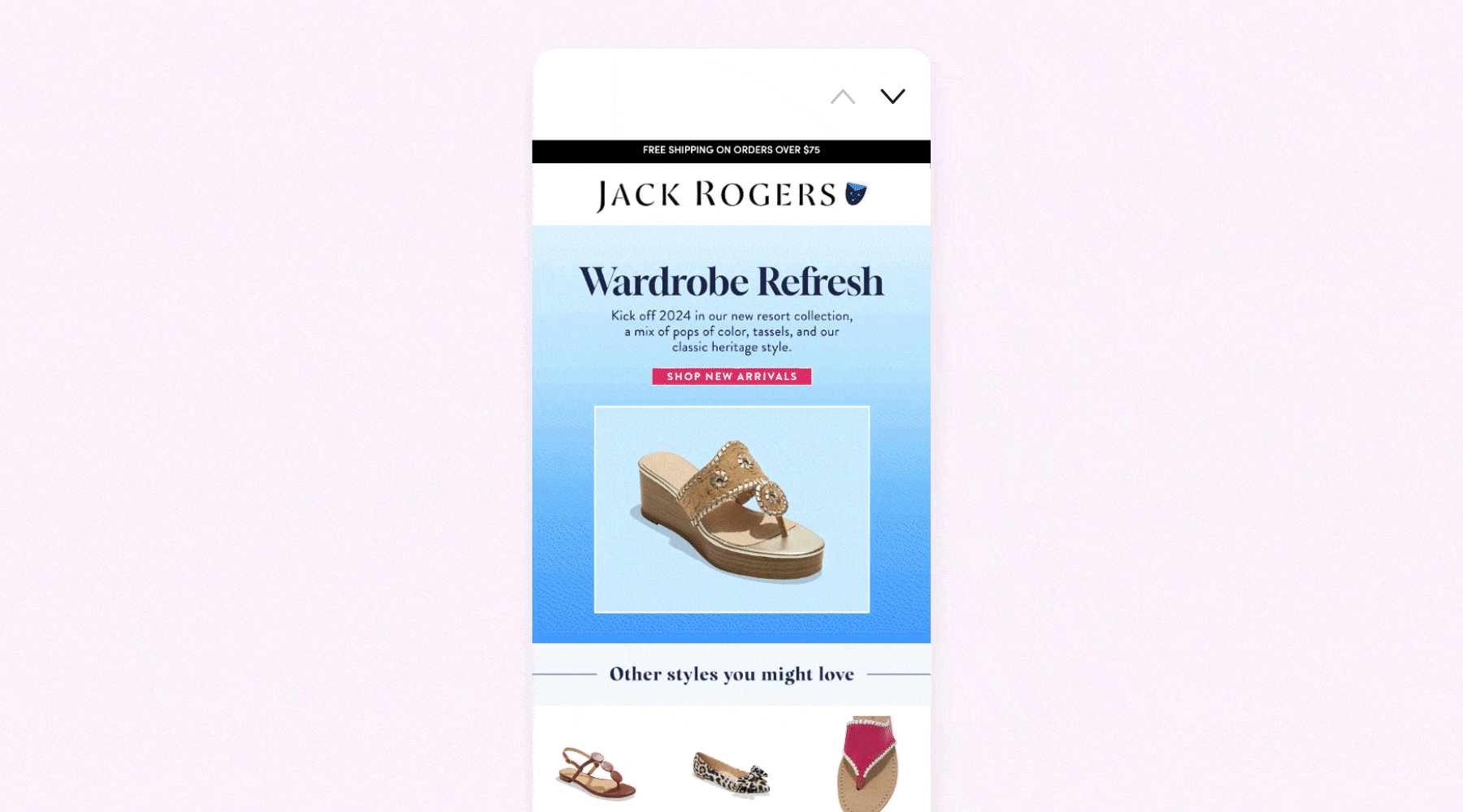 An email from Jack Rogers helping customers with a wardrobe refresh