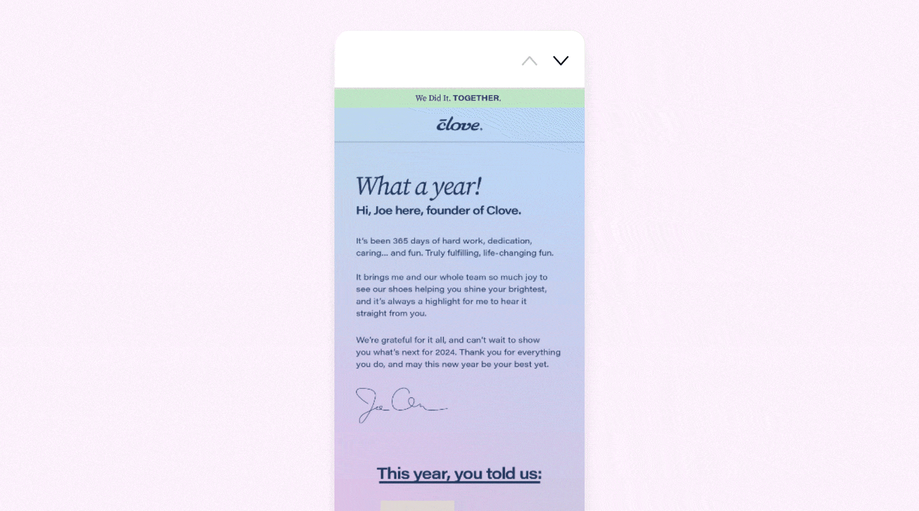 An email campaign from Clove celebrating the previous year