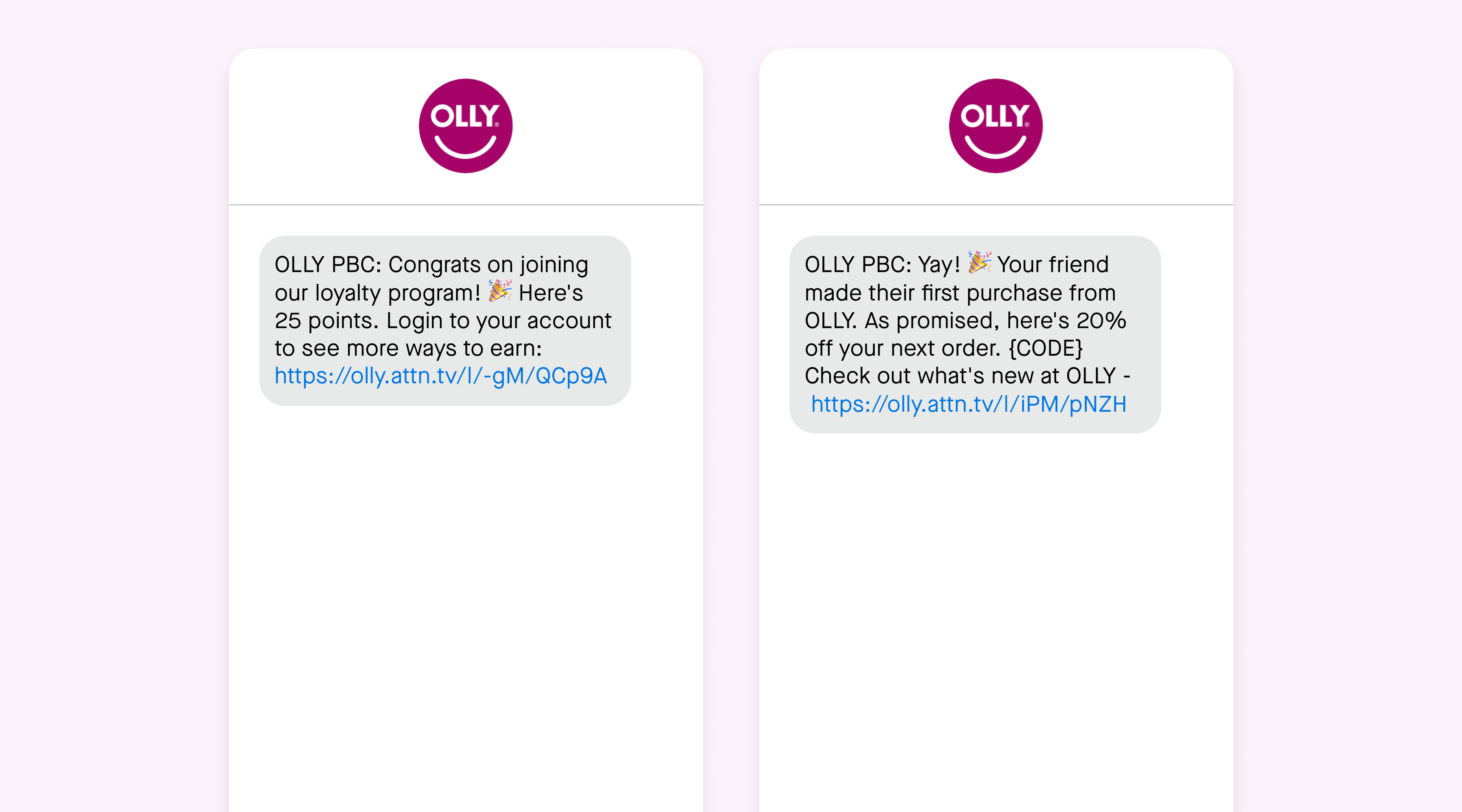 examples of Olly's loyalty journeys using the Friendbuy integration