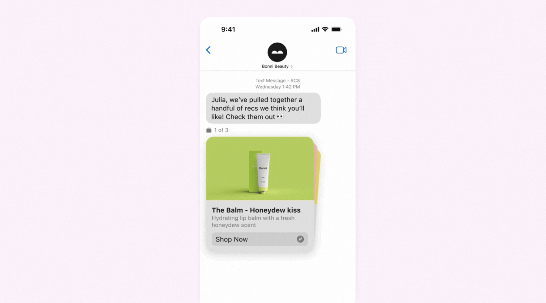 This is an example of a rich media carousel with RCS business messaging