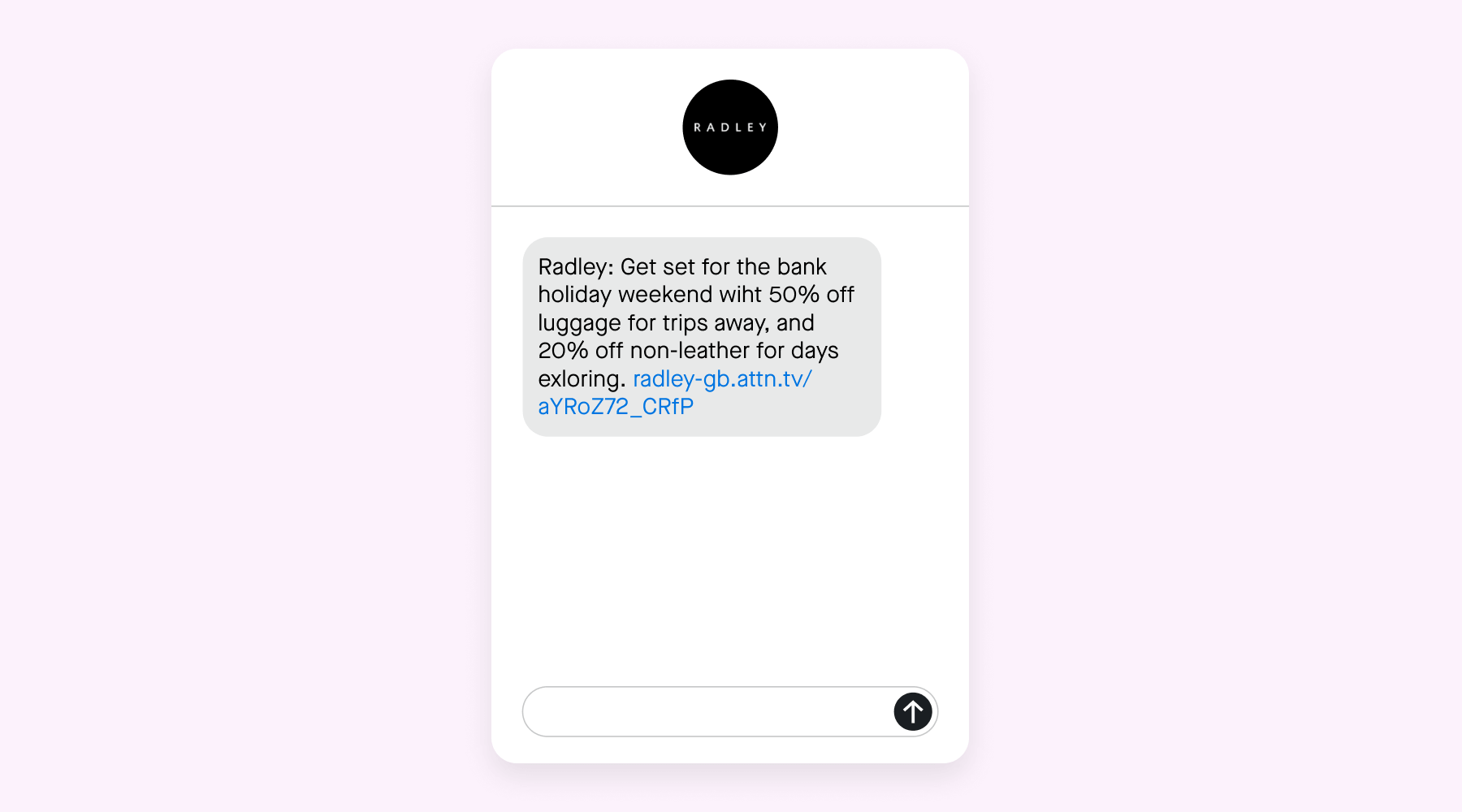 Radley bank holiday SMS message