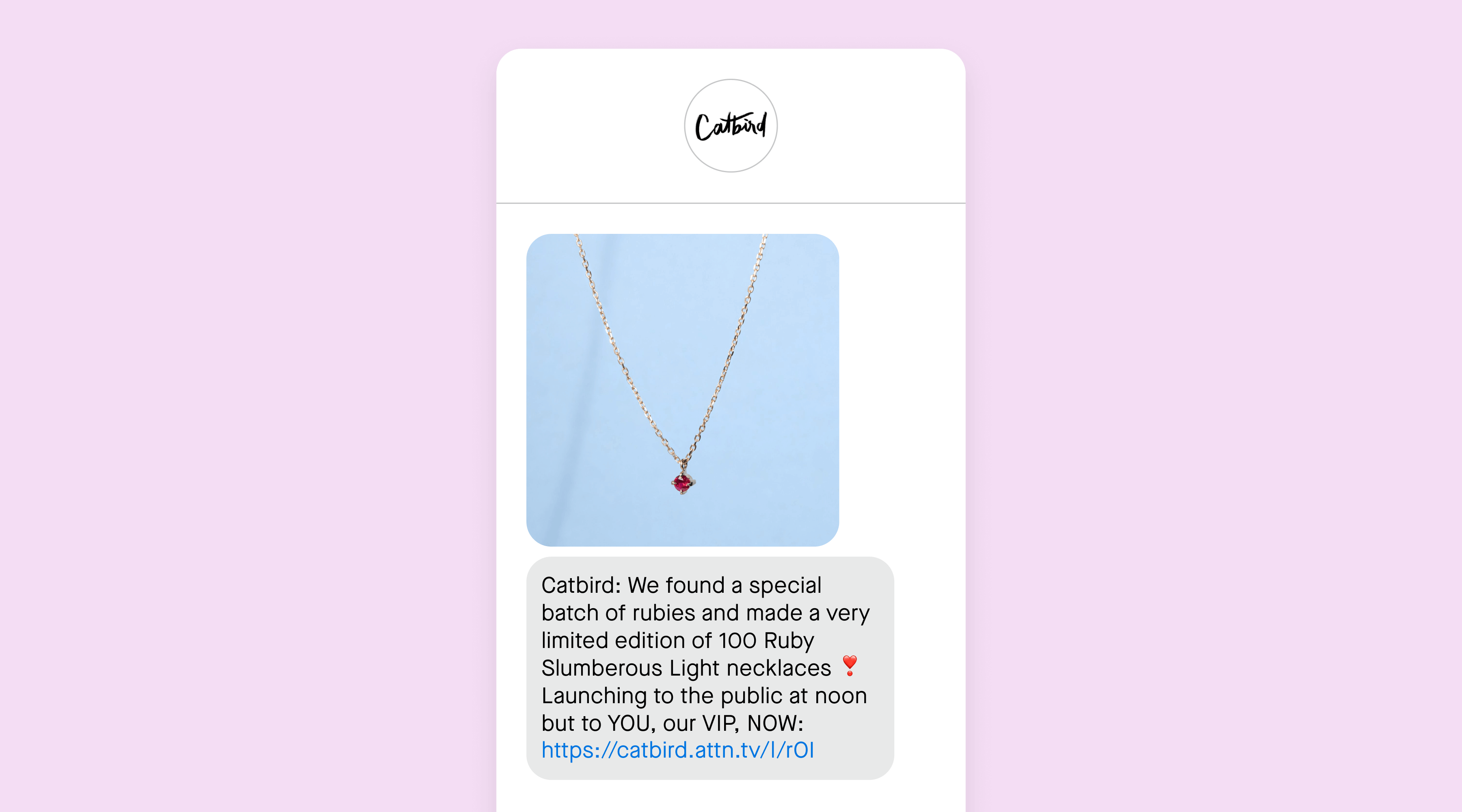 VIP SMS campaign example from Catbird