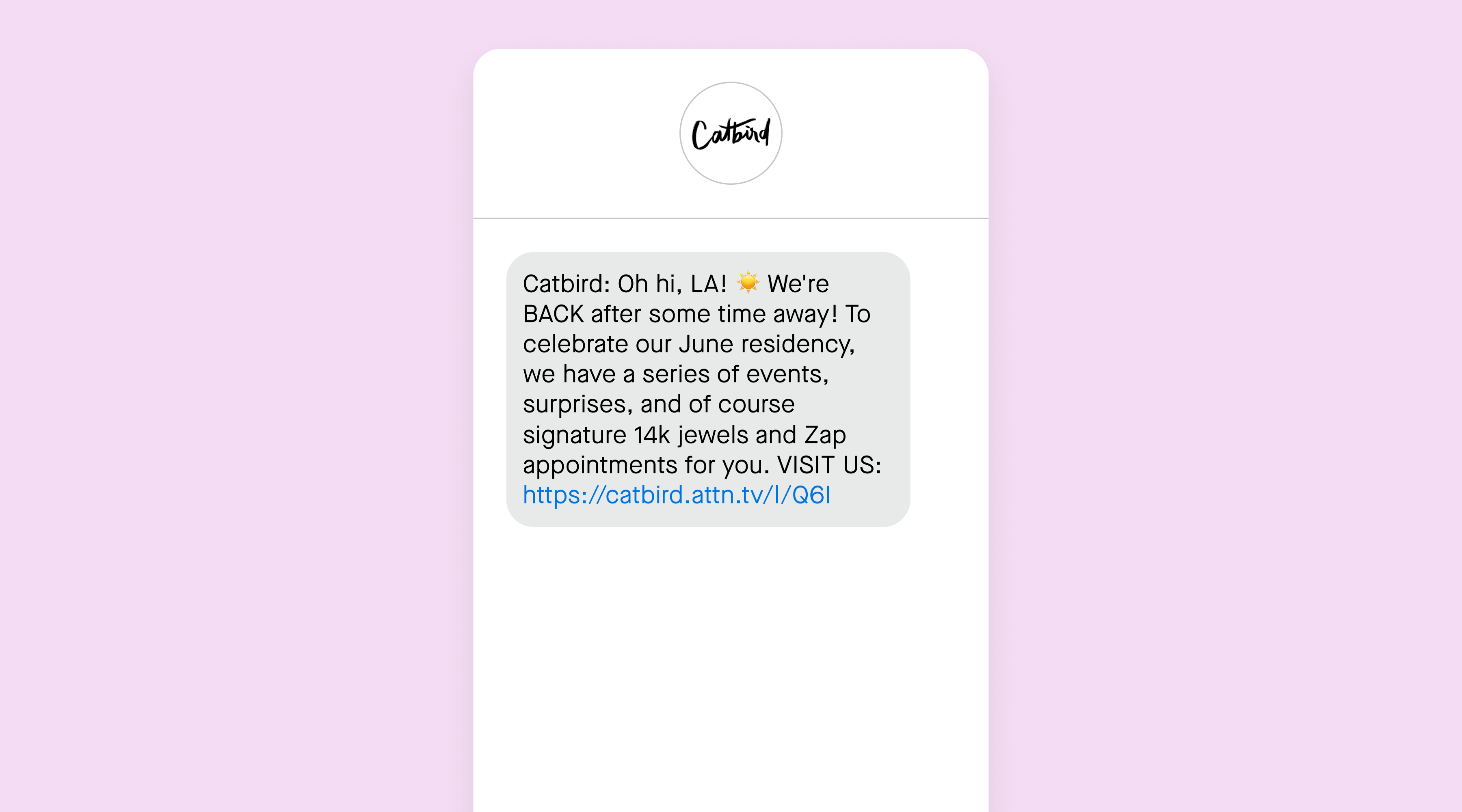 Geo-targeted SMS campaign example from Catbird