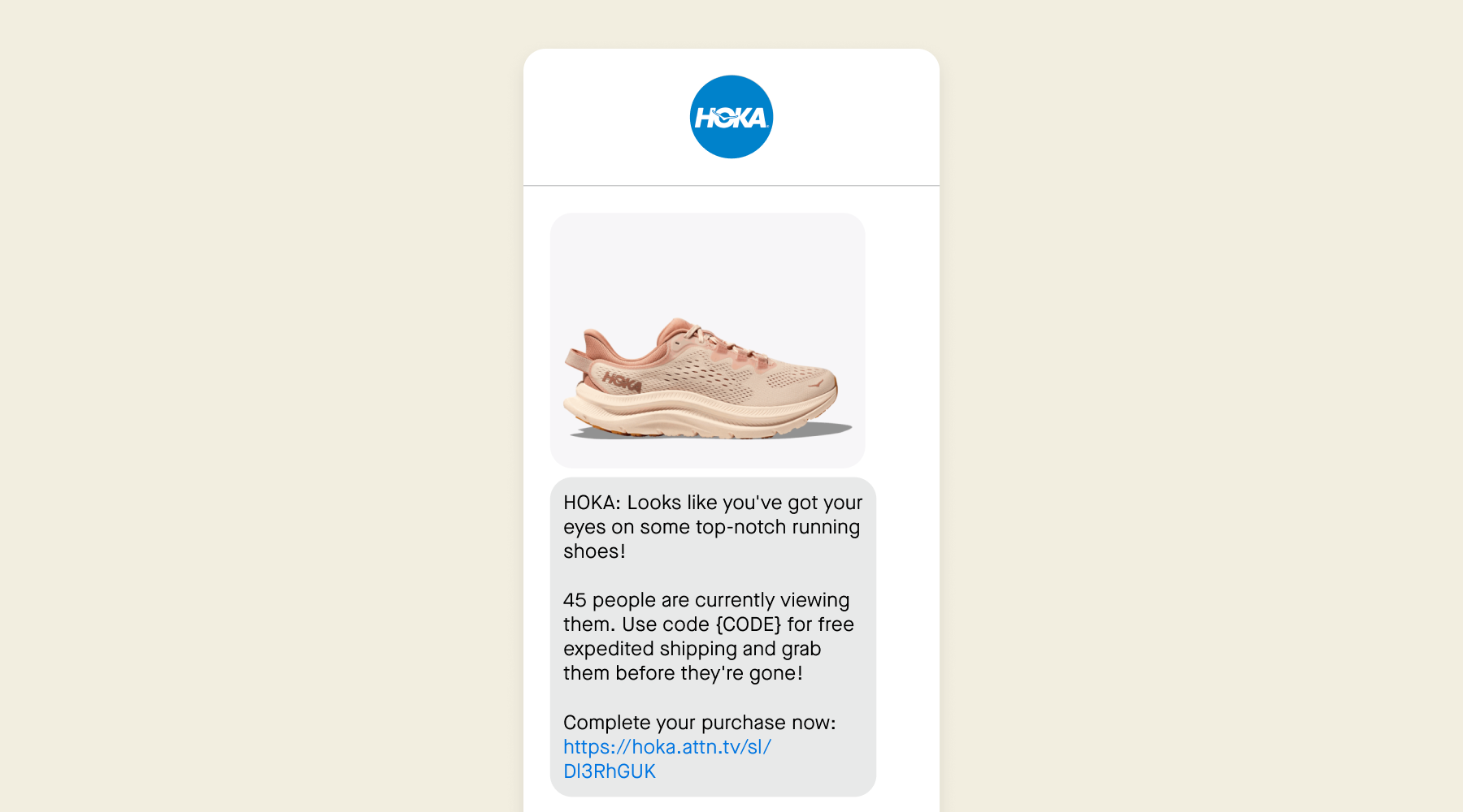 A customer example of a triggered message