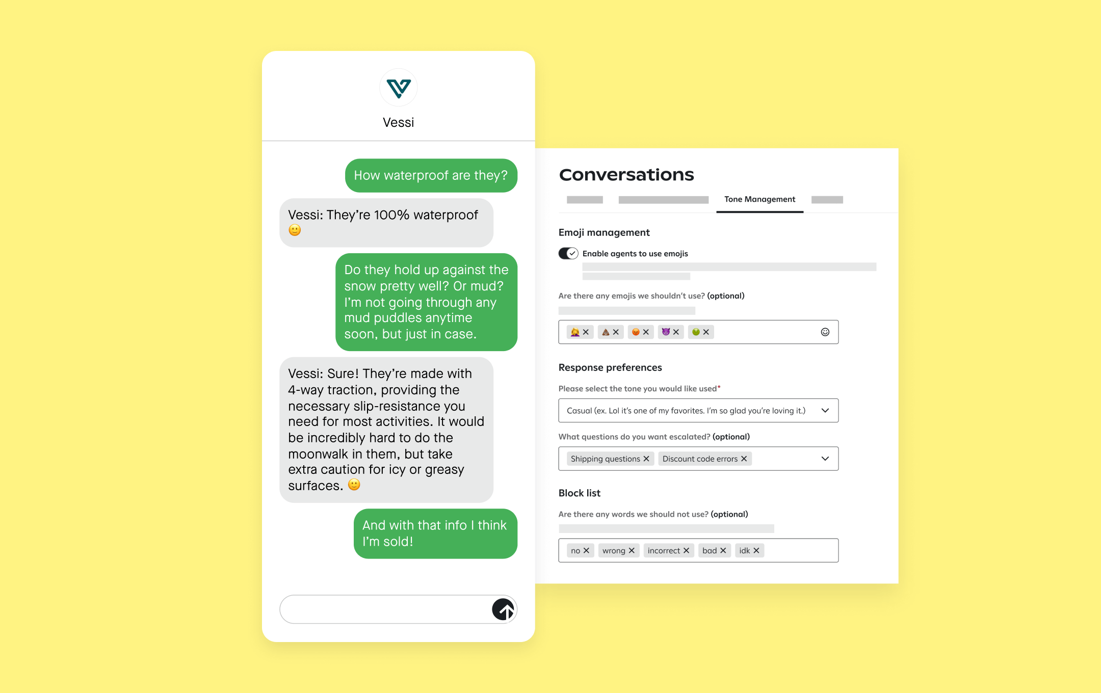 An SMS conversation between a customer service representative and a customer.
