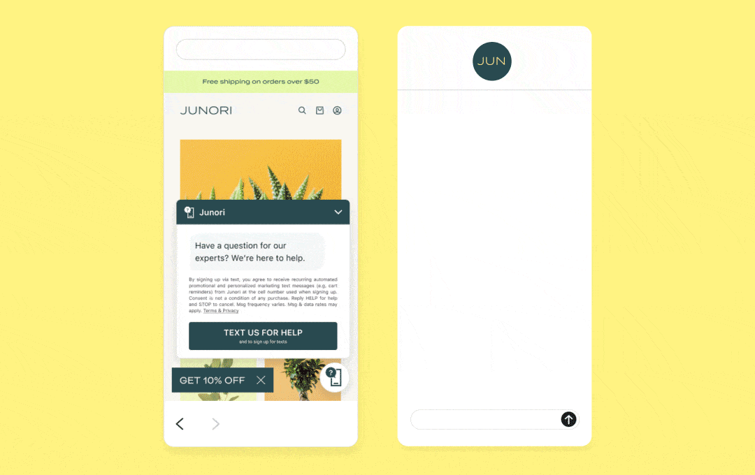 A LiveSMS text messaging conversation