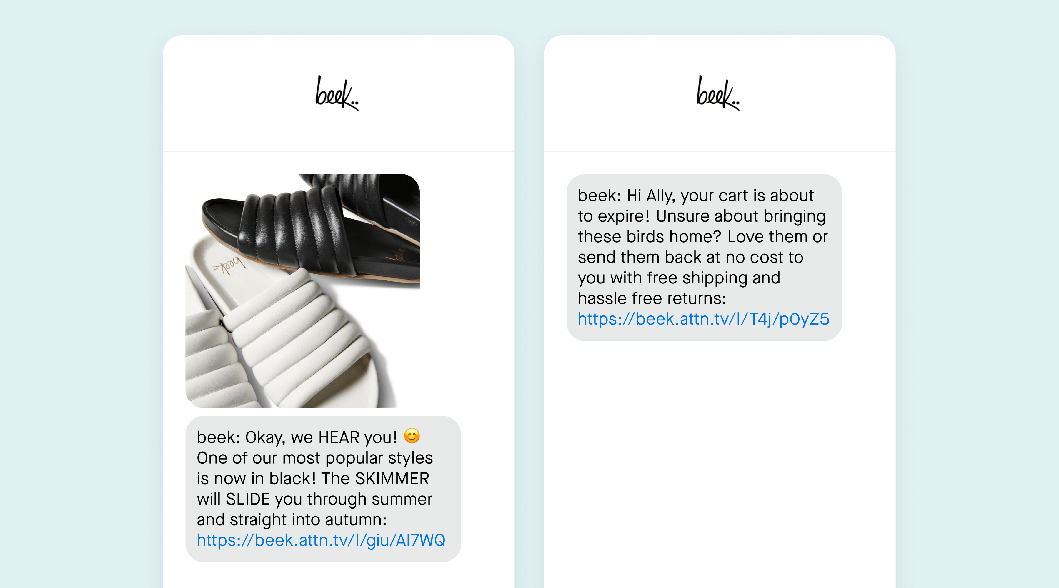 BEEK text message example
