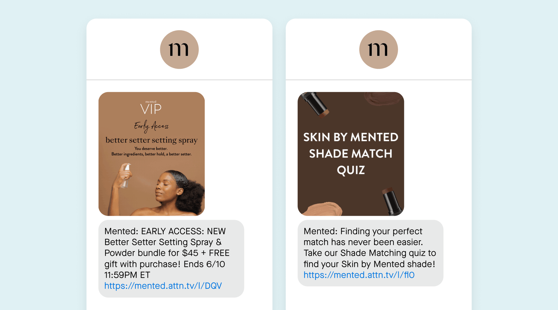 Mented Cosmetics VIP text message examples