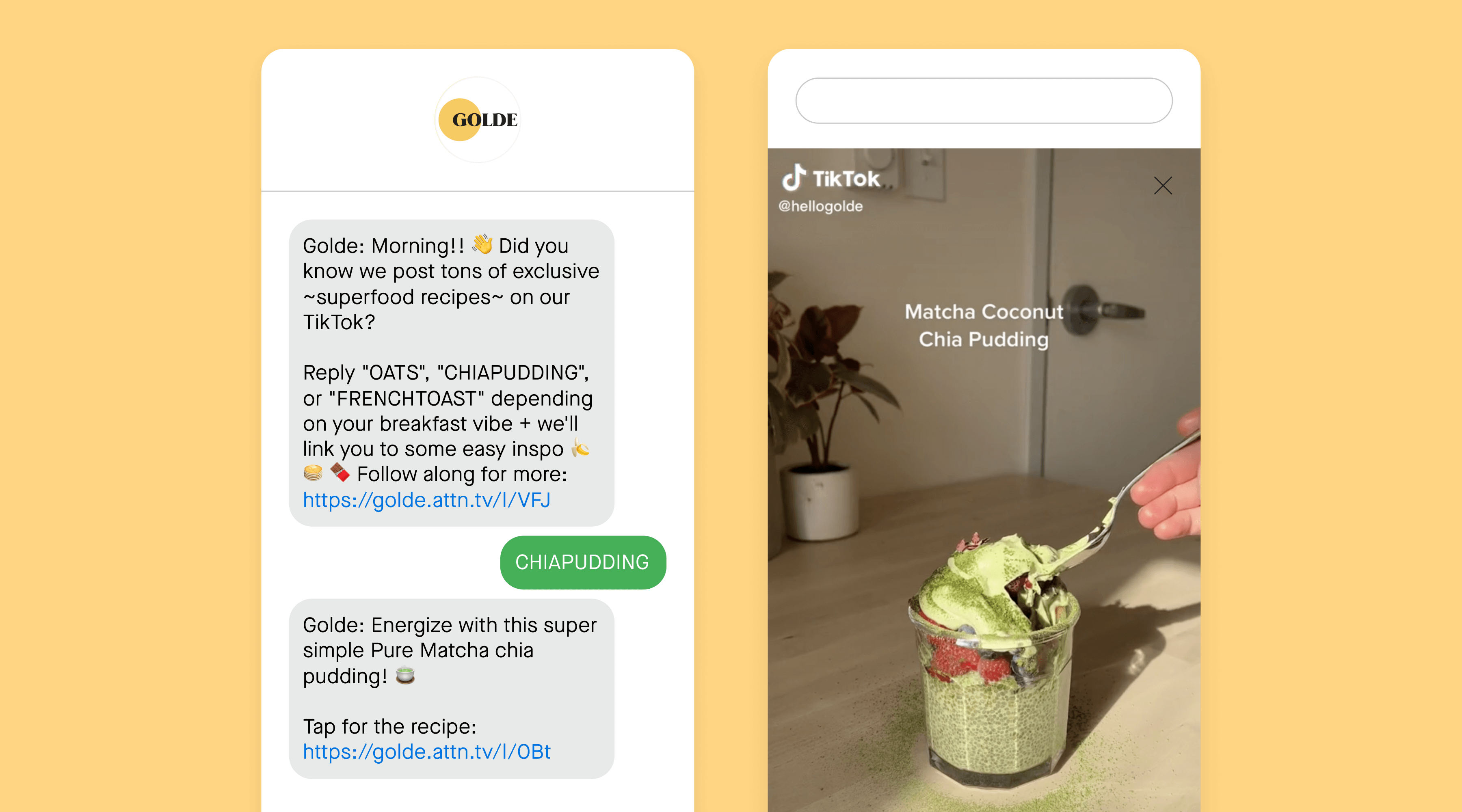 Golde SMS marketing example for tiktok content