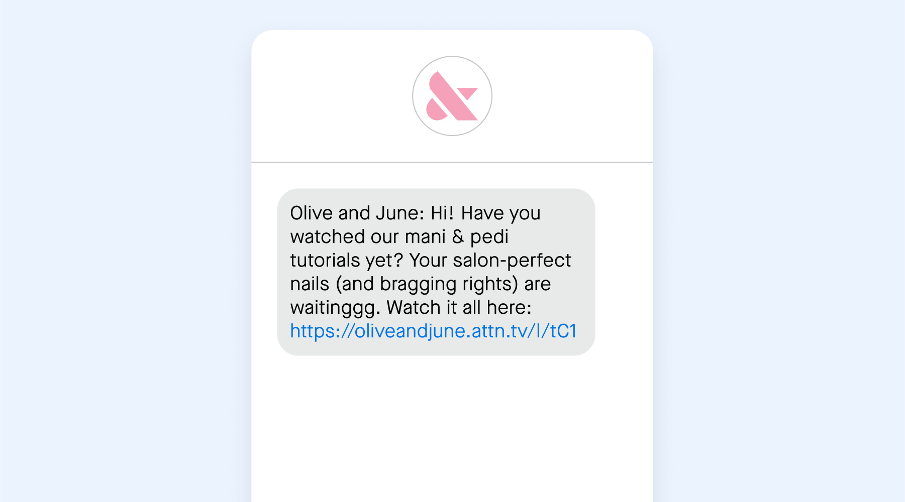 Loyalty-building SMS examples from Olive and June