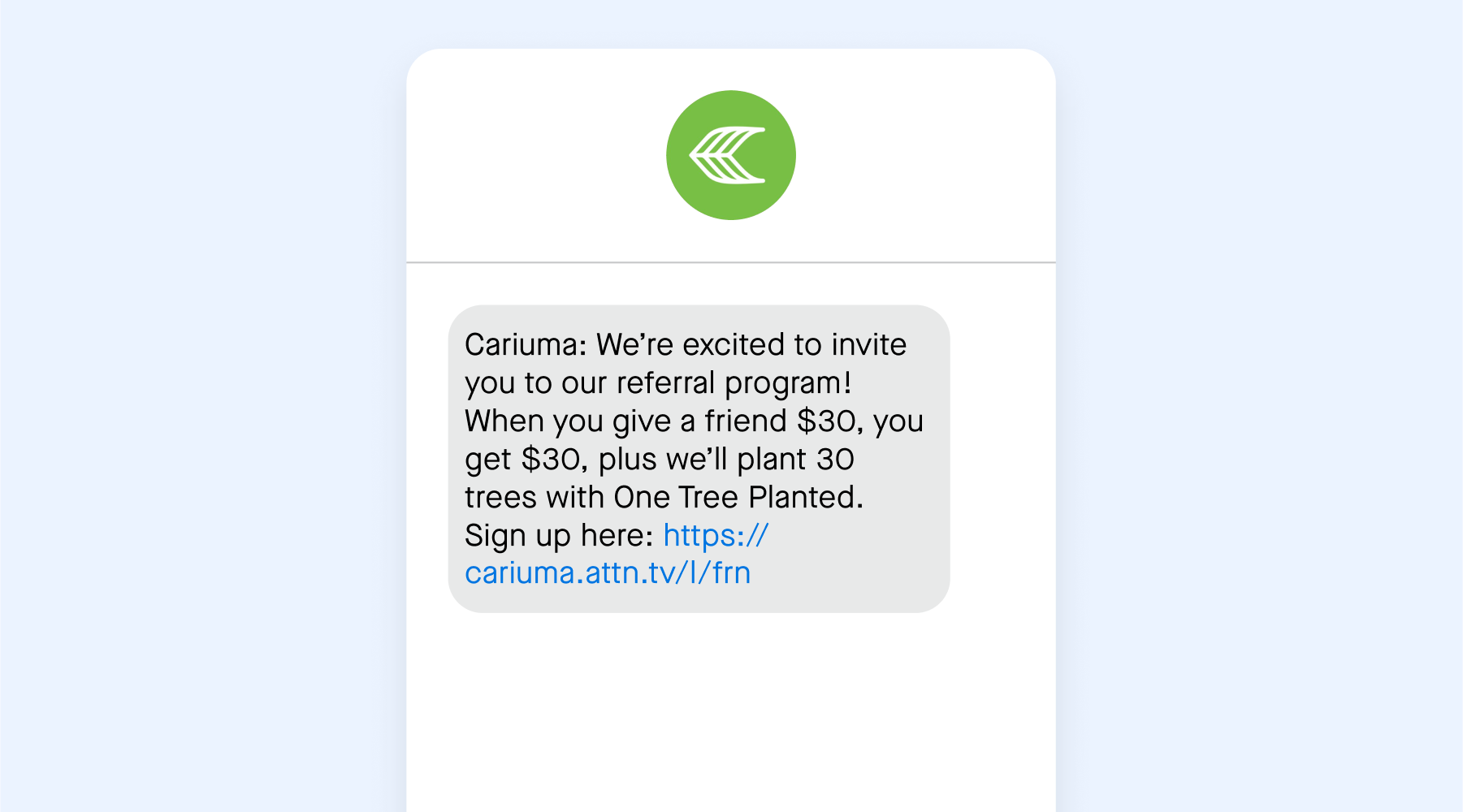 Loyalty-building SMS examples from Cariuma