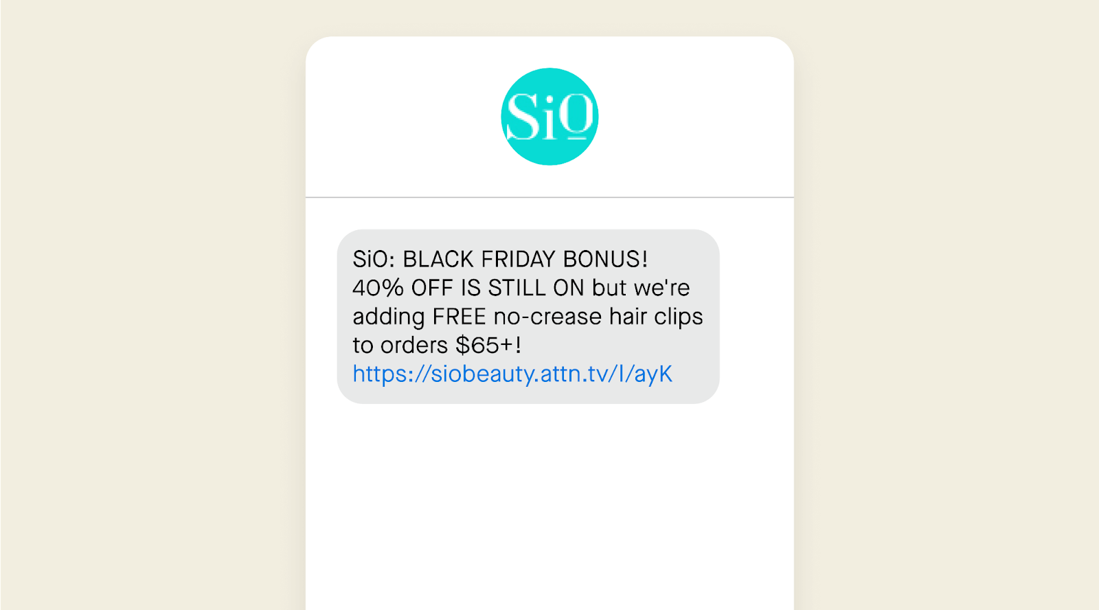 SiO Beauty Black Friday text message example
