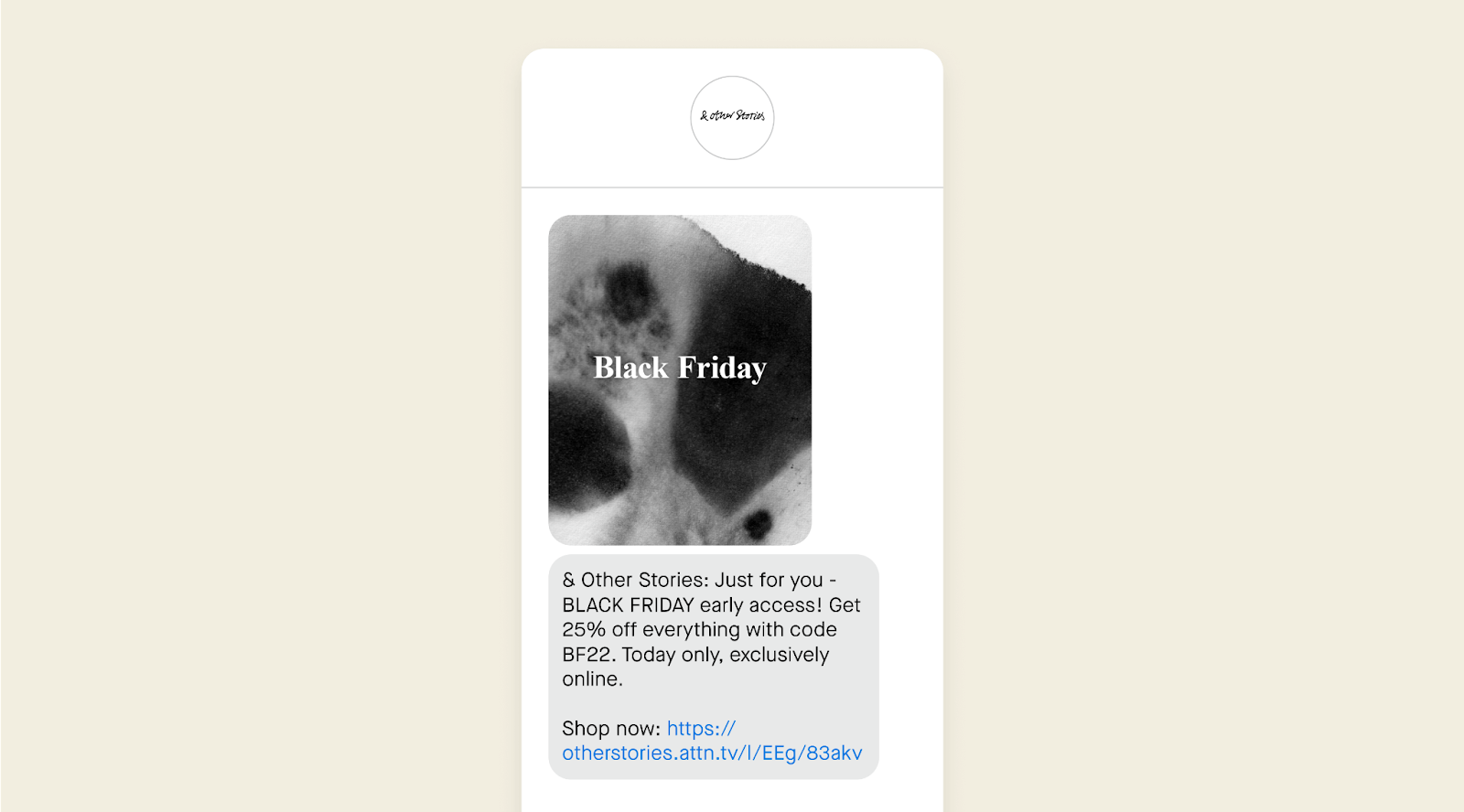 black friday early access text message from & Other Stories