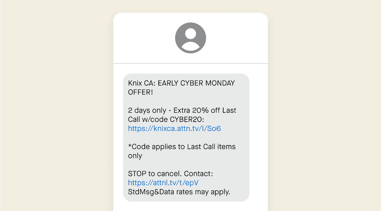 Knix Canada Cyber Monday Text Message
