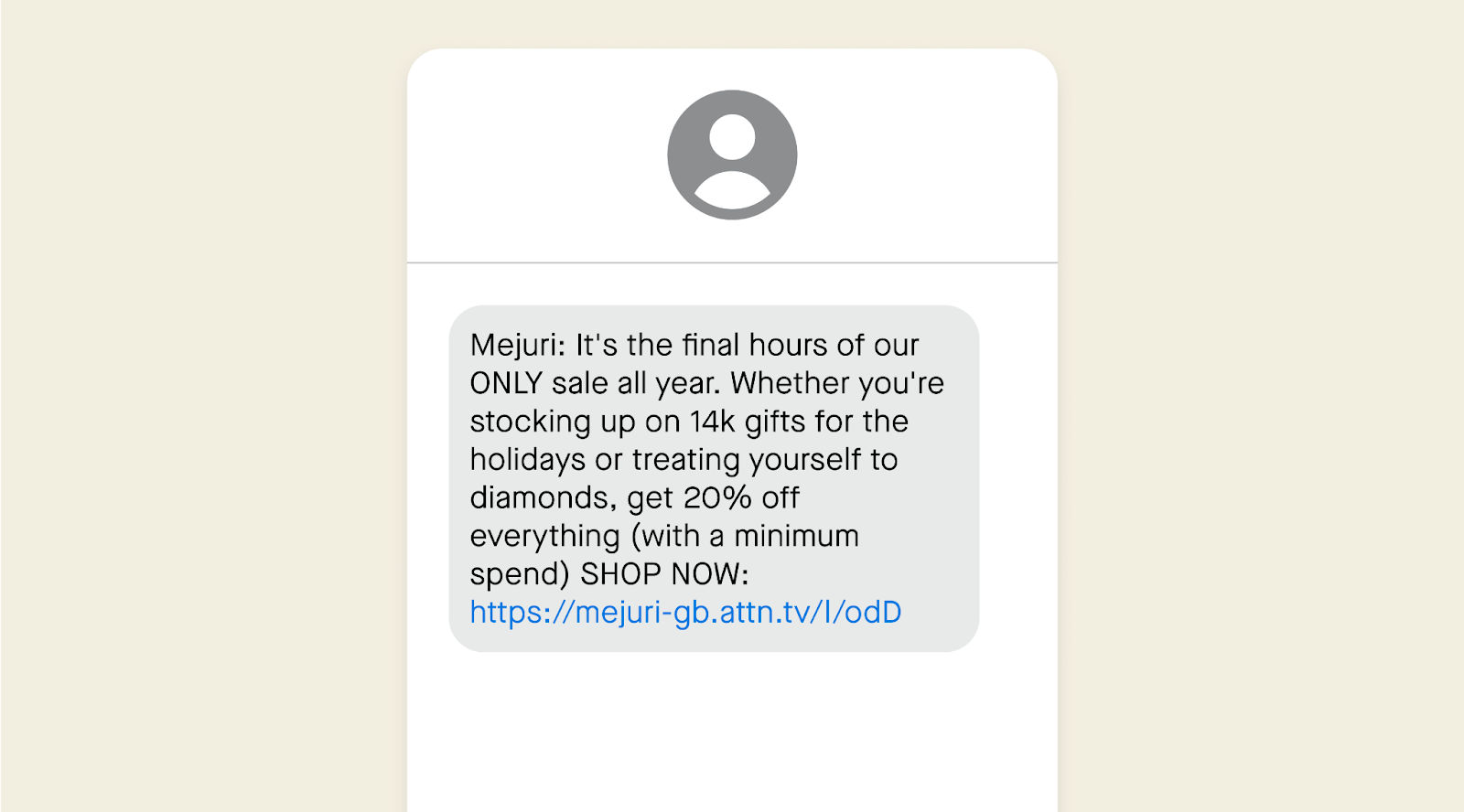Cyber Monday text message example from Mejuri