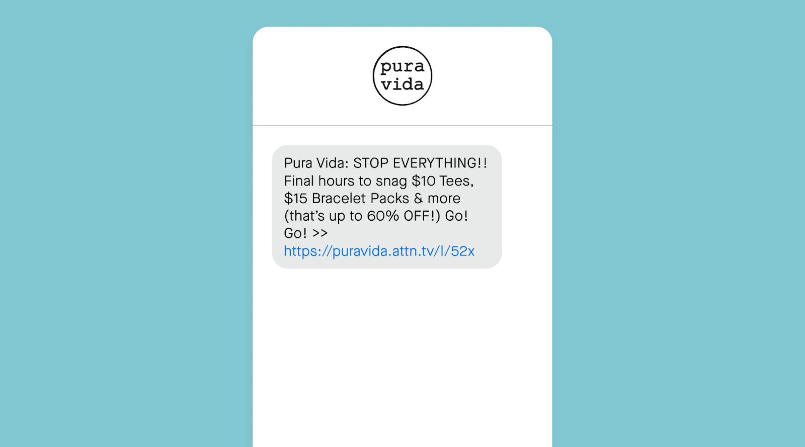 SMS example from pura vida