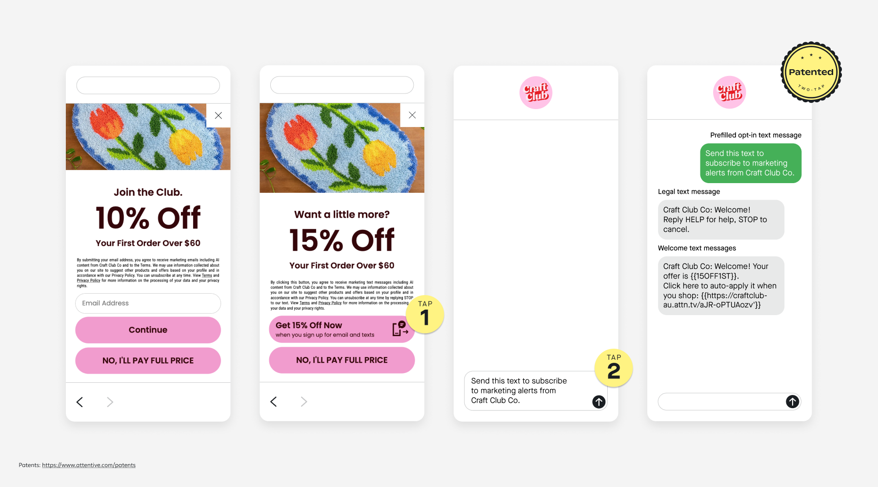 Craft Clubs' email and SMS sign-up units