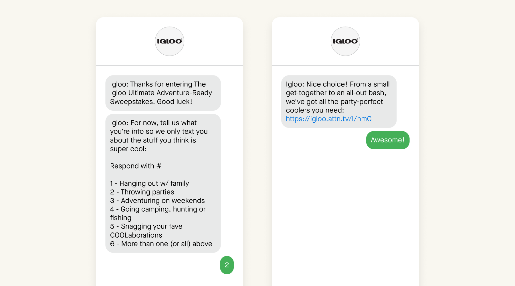Two-way conversational text message
