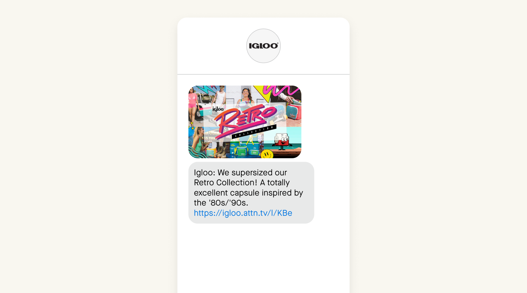 Text message promoting Igloo's Retro Collection