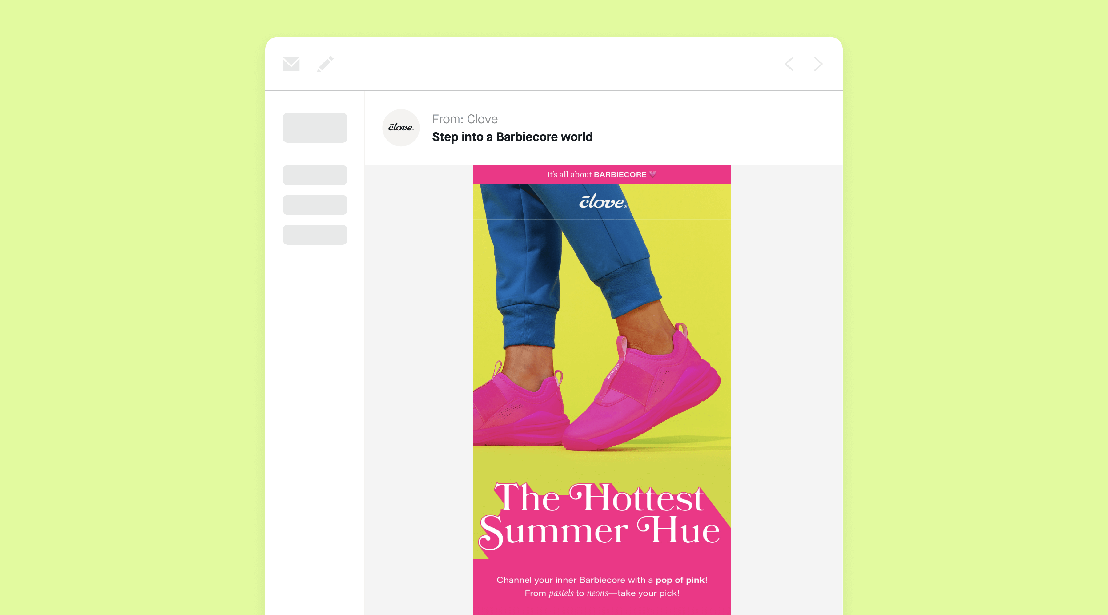 Barbiecore email campaign example from Clove