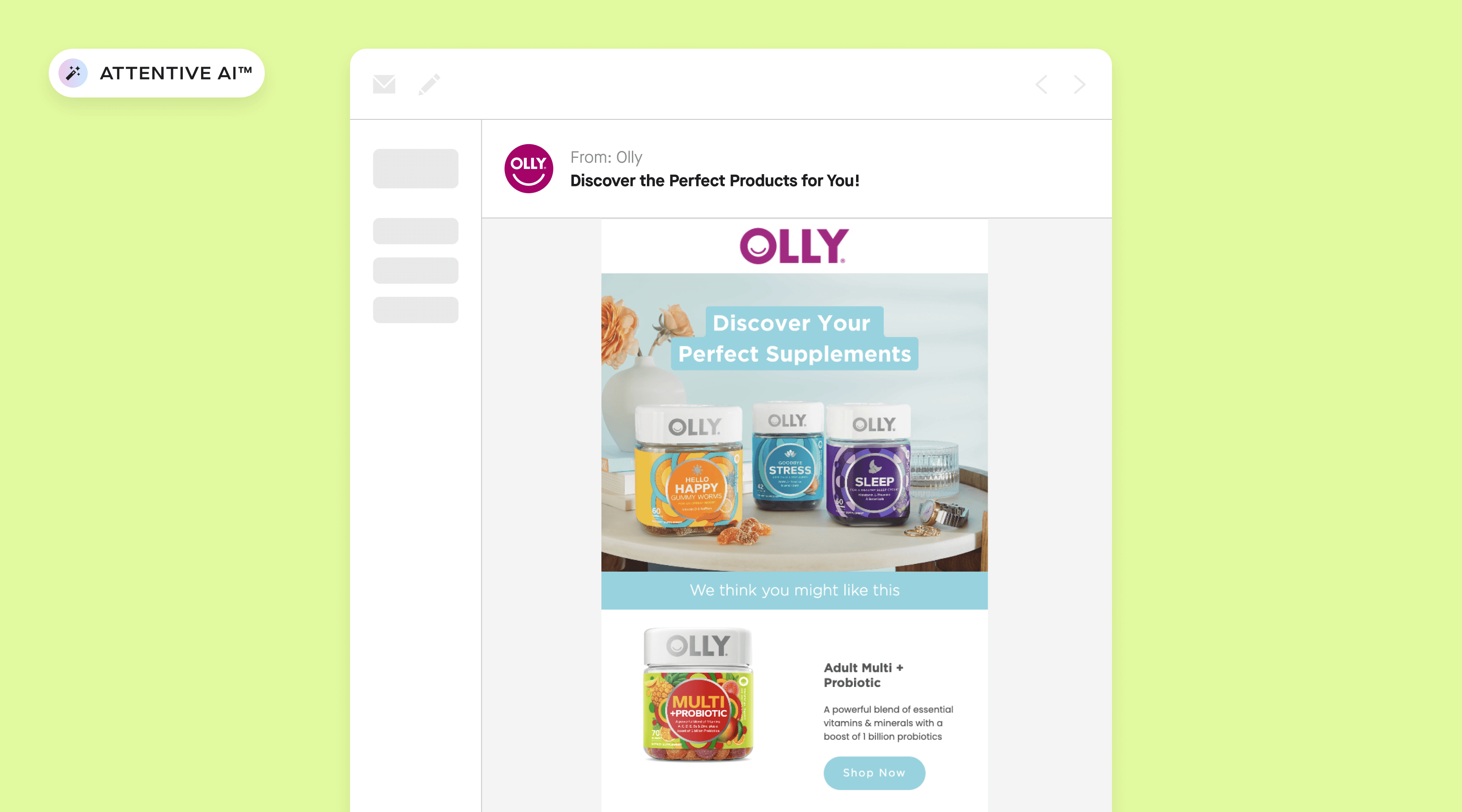 Personalized product recommendations email example from OLLY