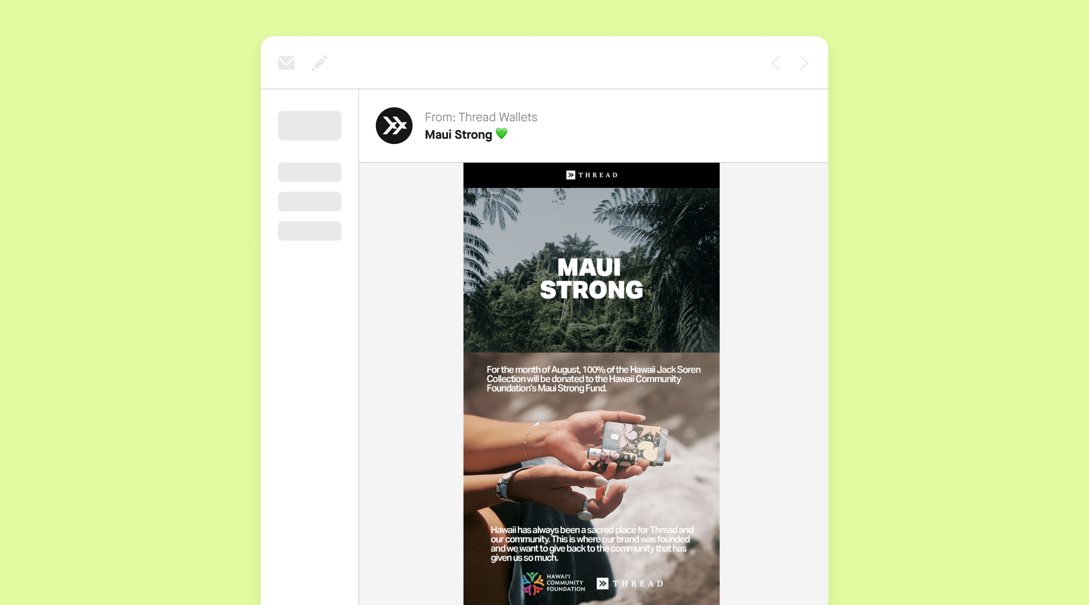 Maui Strong email campaign from Thread Wallets