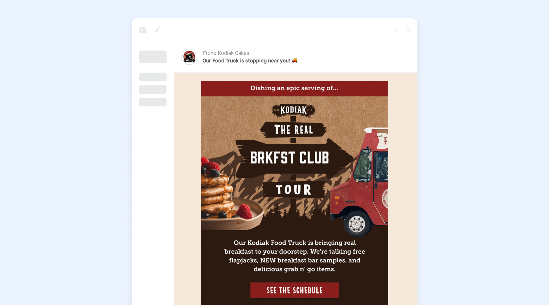 Geotargeted email marketing example from Kodiak Cakes