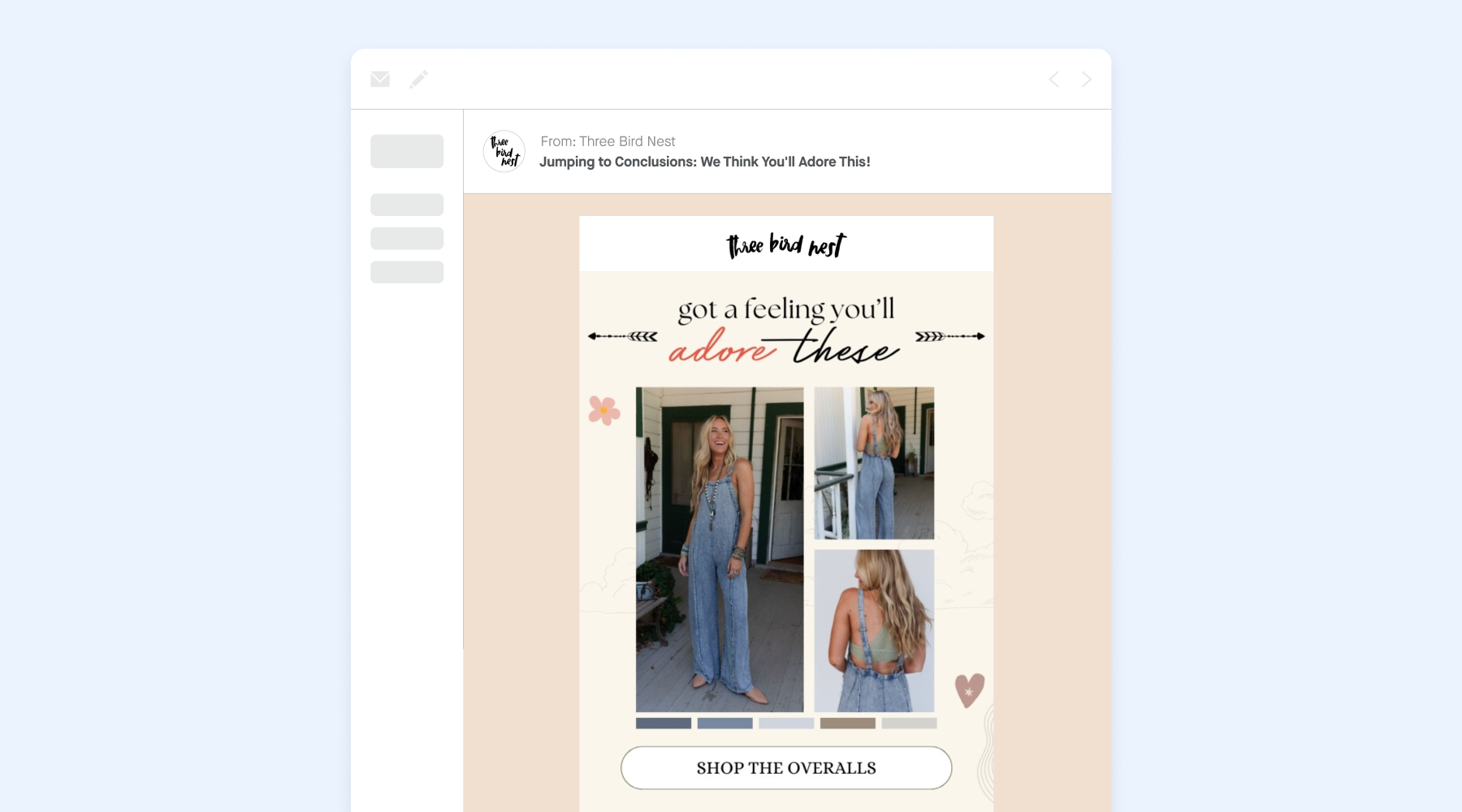 Email marketing example from Three Bird Nest