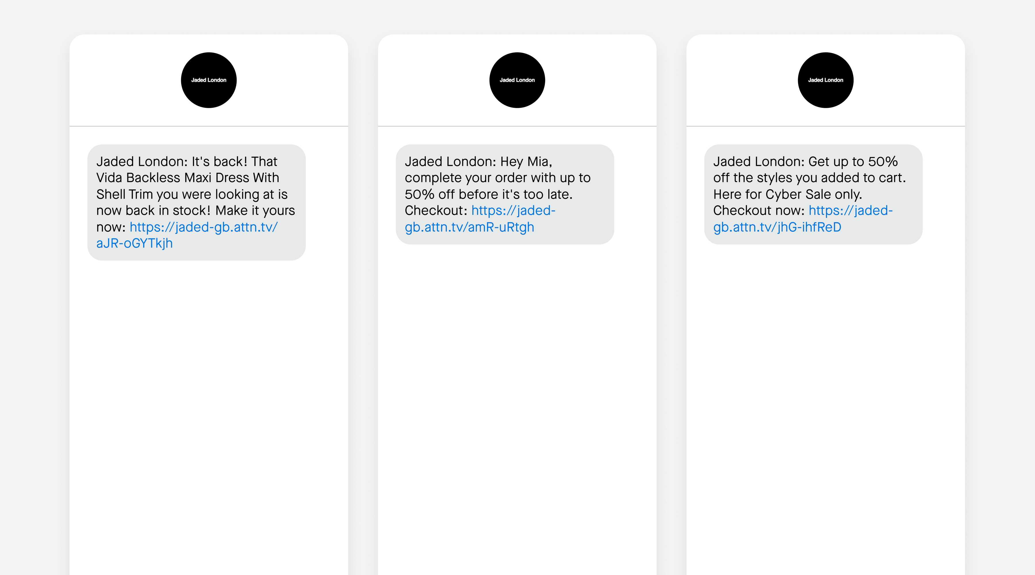 Jaded London's back-in-stock and abandonment journeys
