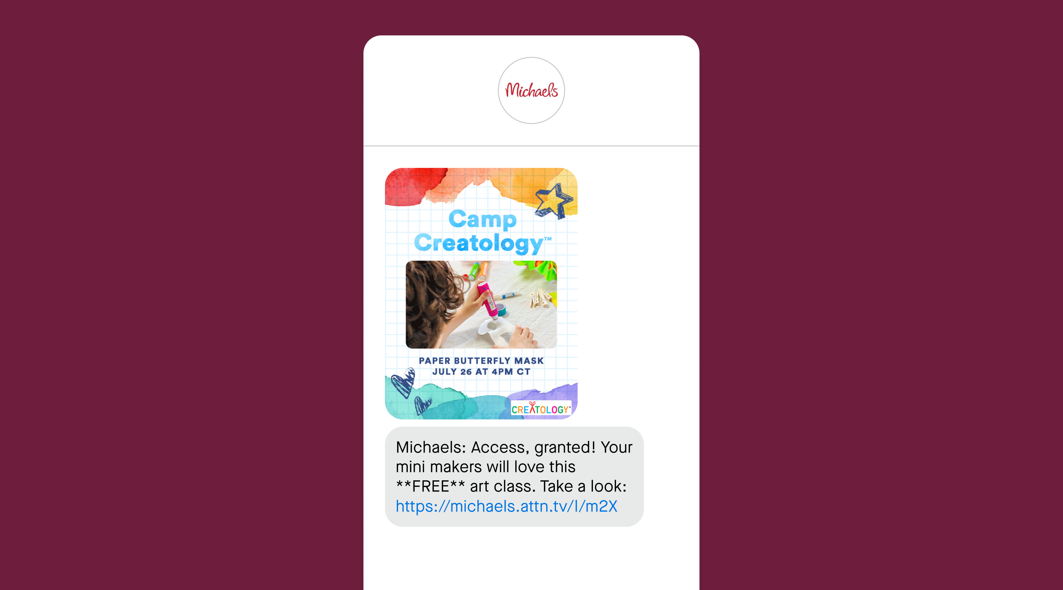 Michael's access granted text message