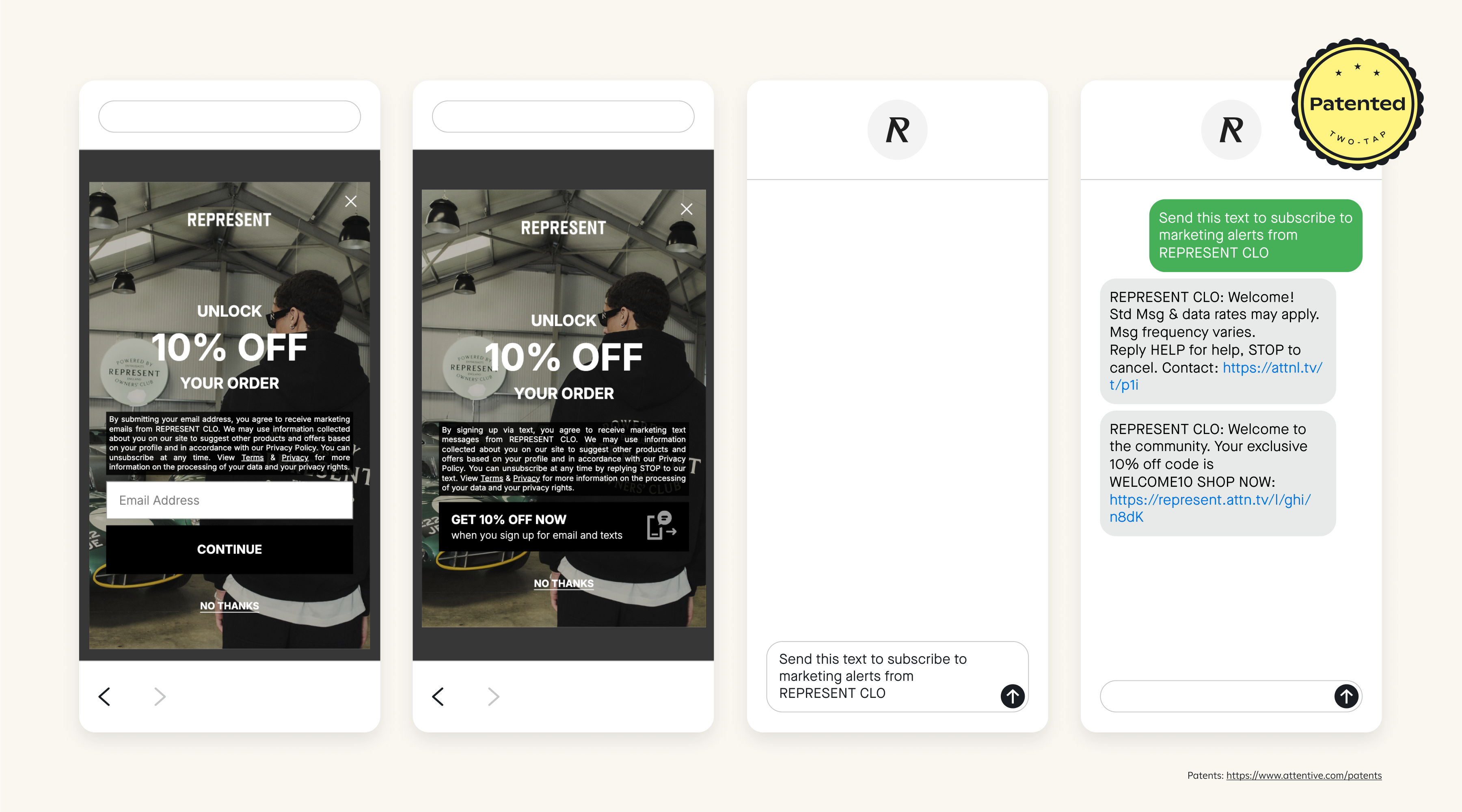 Represent Clothing's sign-up unit