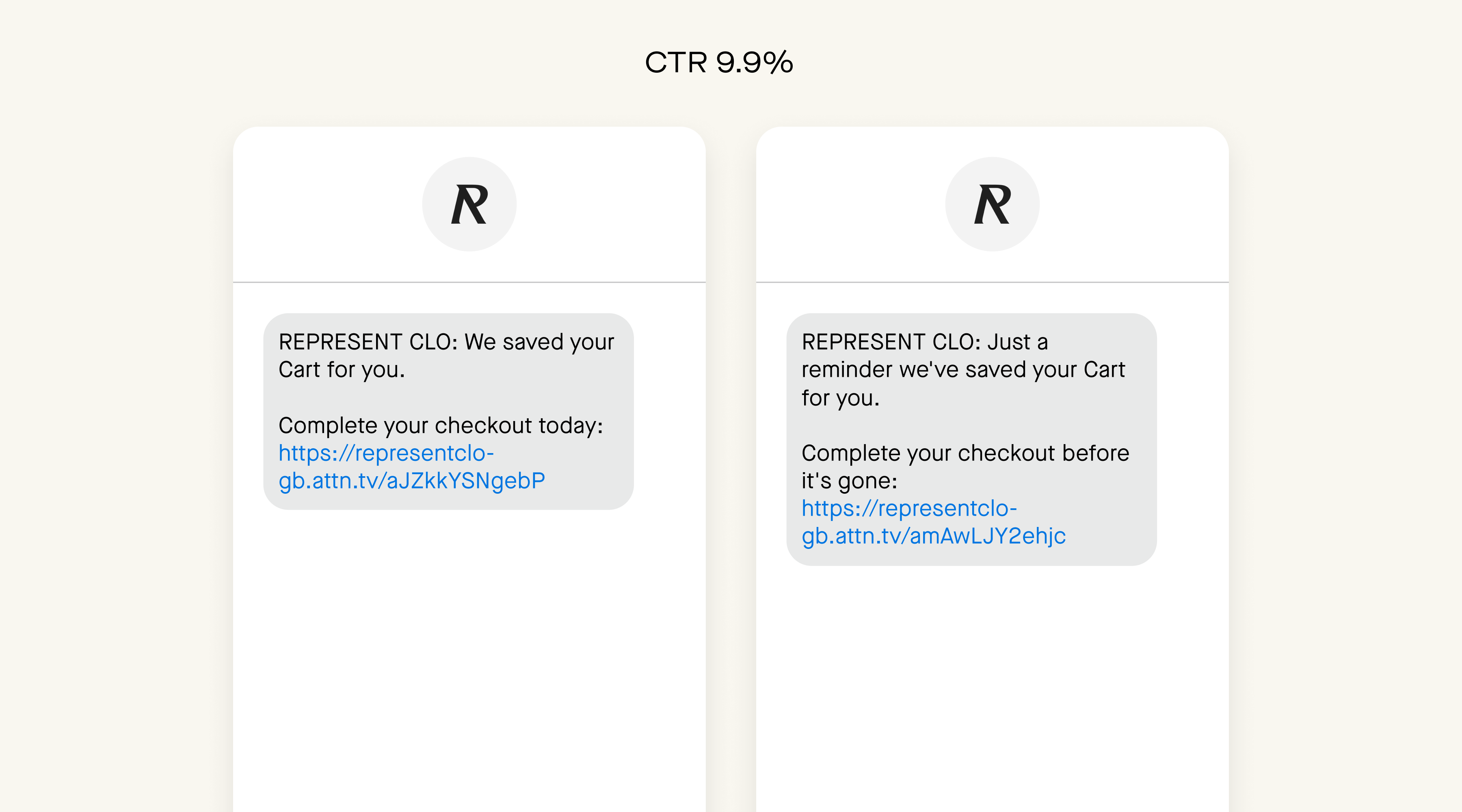 Represent Clothing's cart abandonment SMS journey