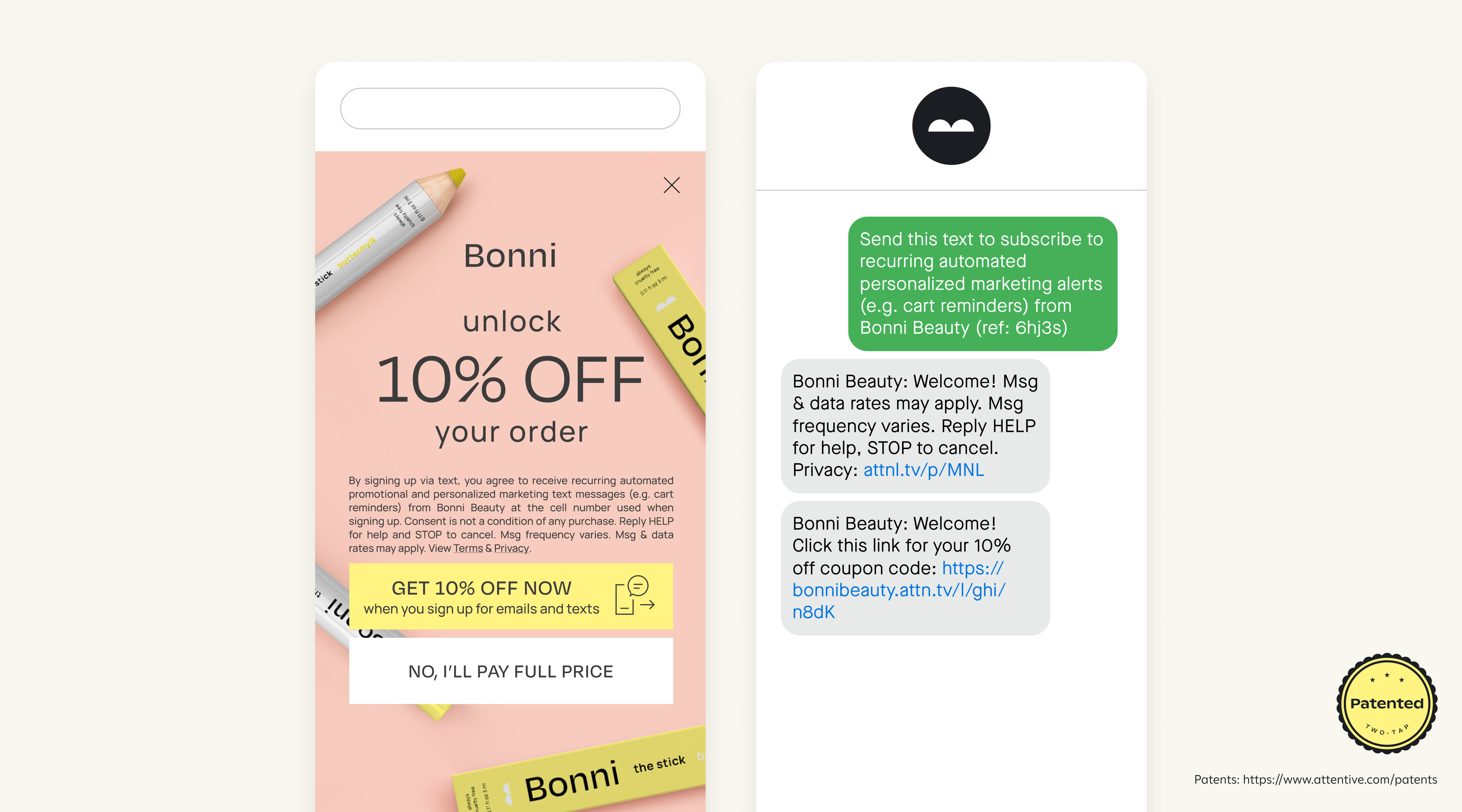 example of sms sign-up unit, legal text message, and welcome text message