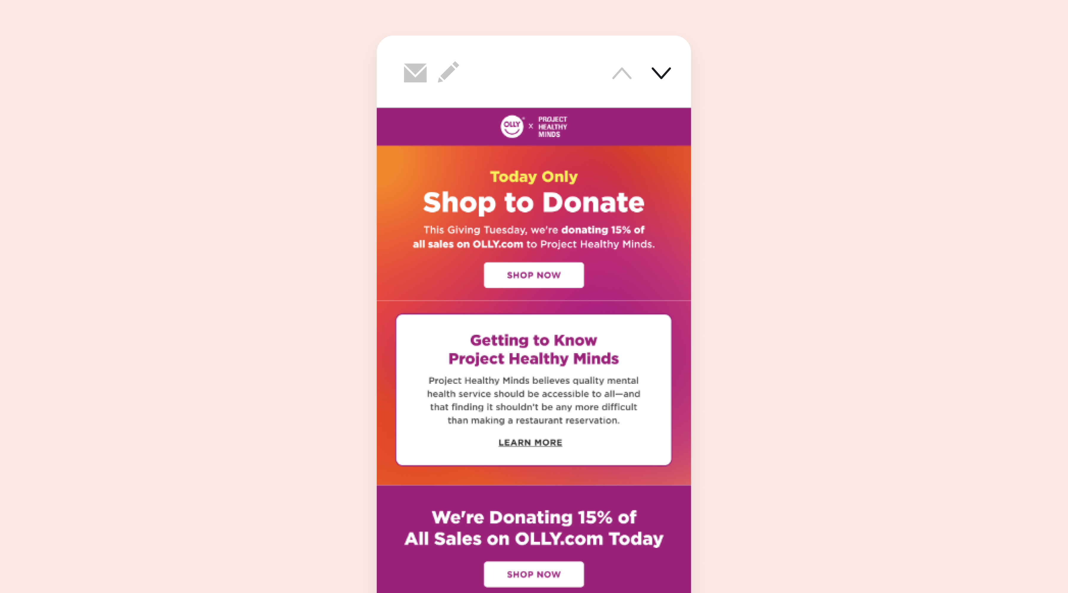 A Giving Tuesday email campaign from OLLY