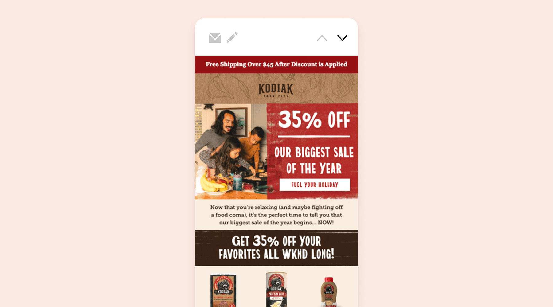 A Black Friday email marketing campaign from Kodiak Cakes