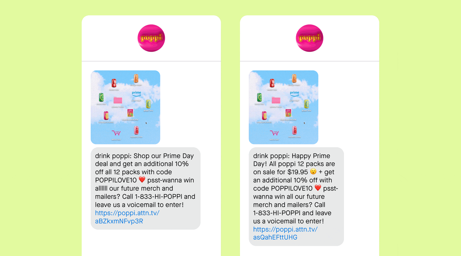 An A/B test in SMS testing copy variations